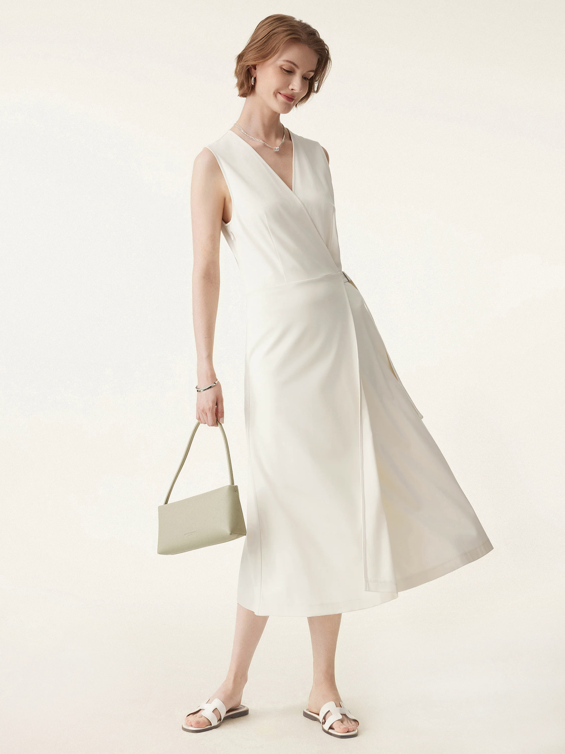 Surplice Adjustable Side-belt Midi Dress Surplice Adjustable Side-belt Midi Dress