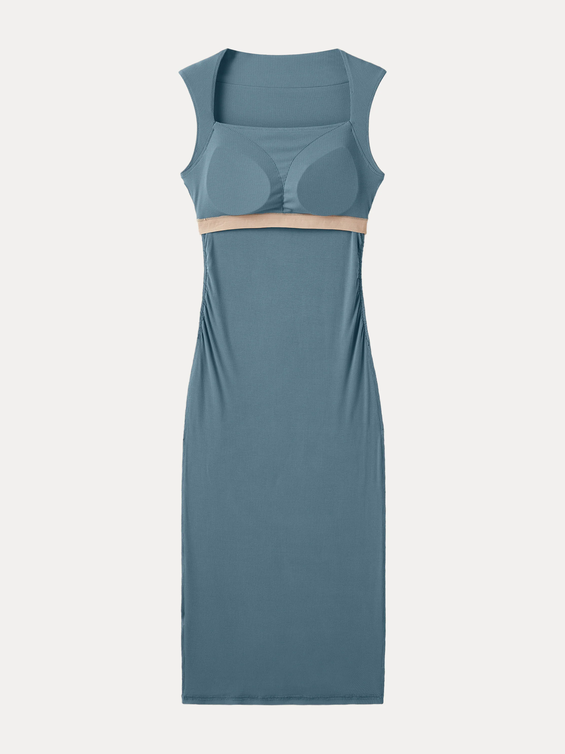 Square Neck Side Ruched Sleeveless Brami Midi Dress Square Neck Side Ruched Sleeveless Brami Midi Dress
