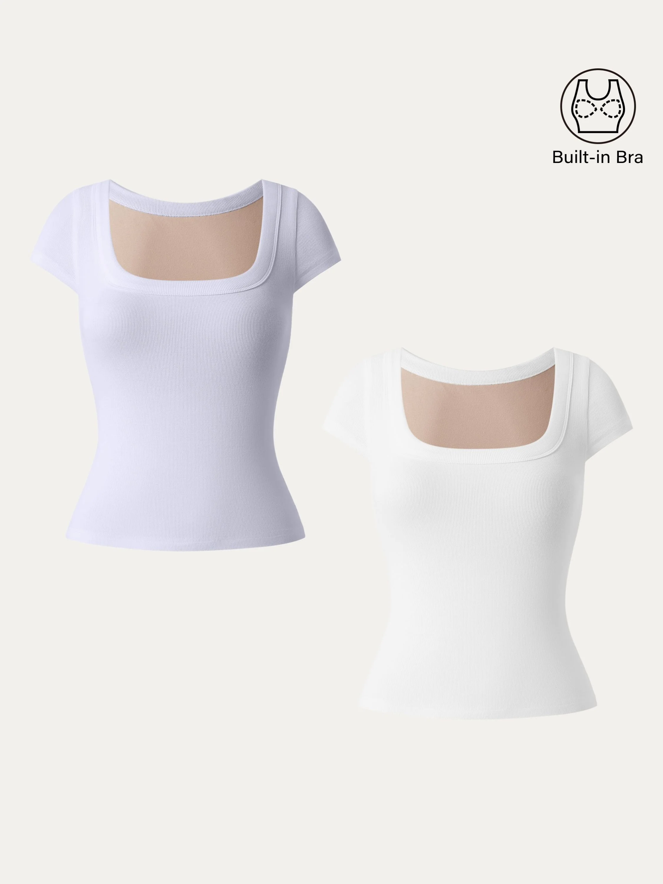 2Pcs Set Stretch Cotton Square Neck Cap Sleeve Brami 2Pcs Set Stretch Cotton Square Neck Cap Sleeve Brami