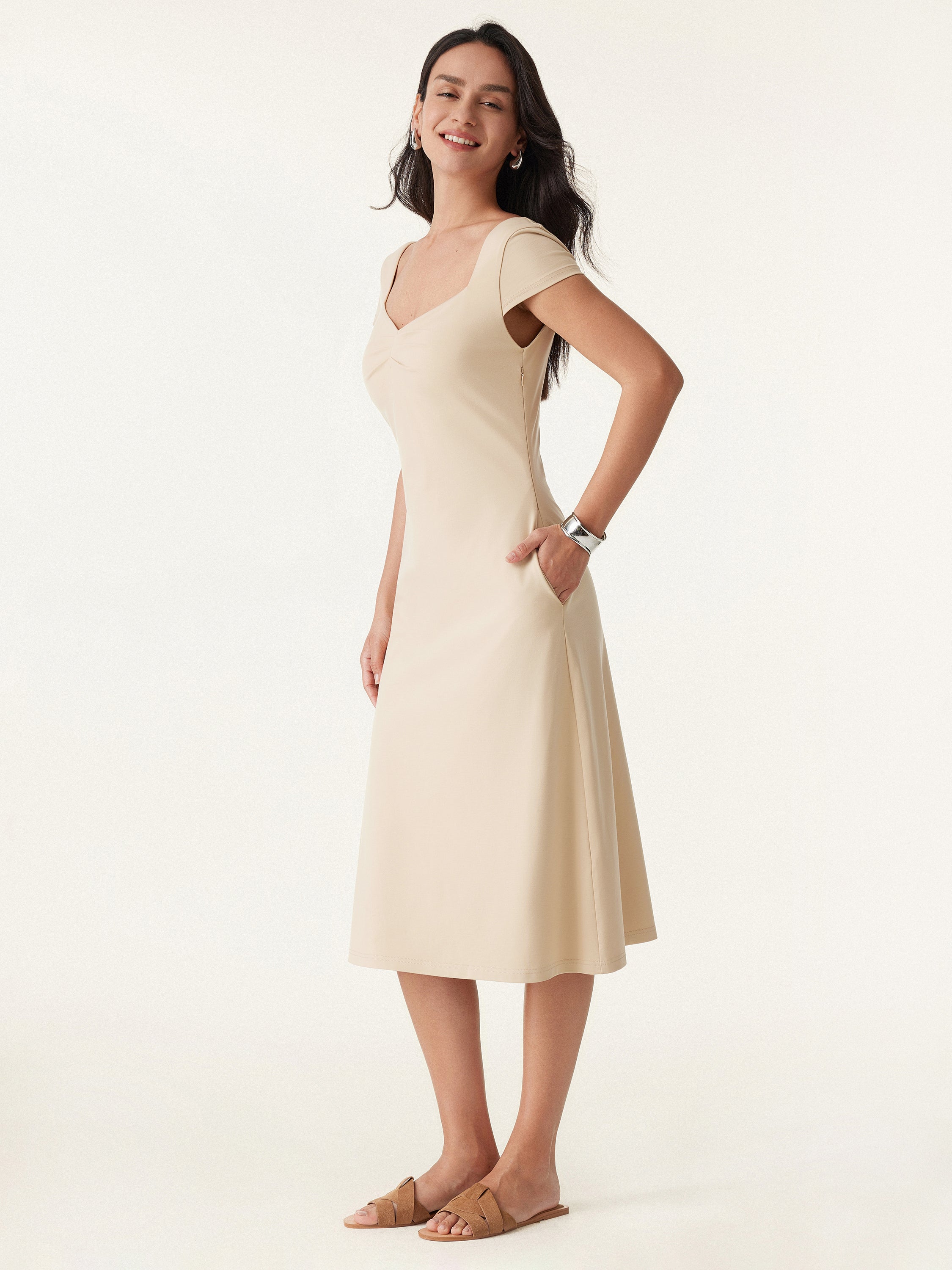 Diamond Neck Open Back Midi New Airy Brami Dress Diamond Neck Open Back Midi New Airy Brami Dress