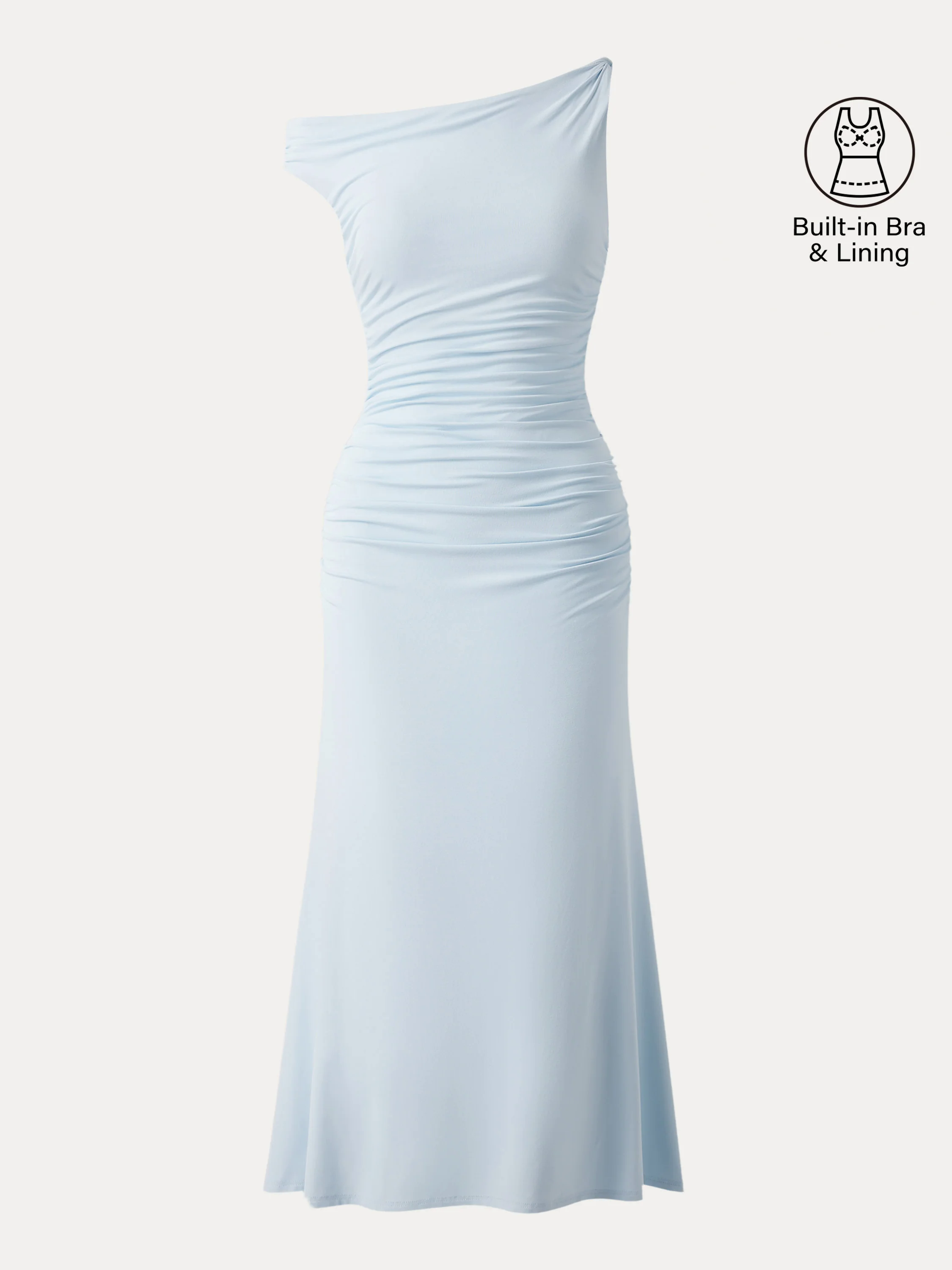 Asymmetrical Twisted Shoulder Ruched Maxi Brami Dress Asymmetrical Twisted Shoulder Ruched Maxi Brami Dress
