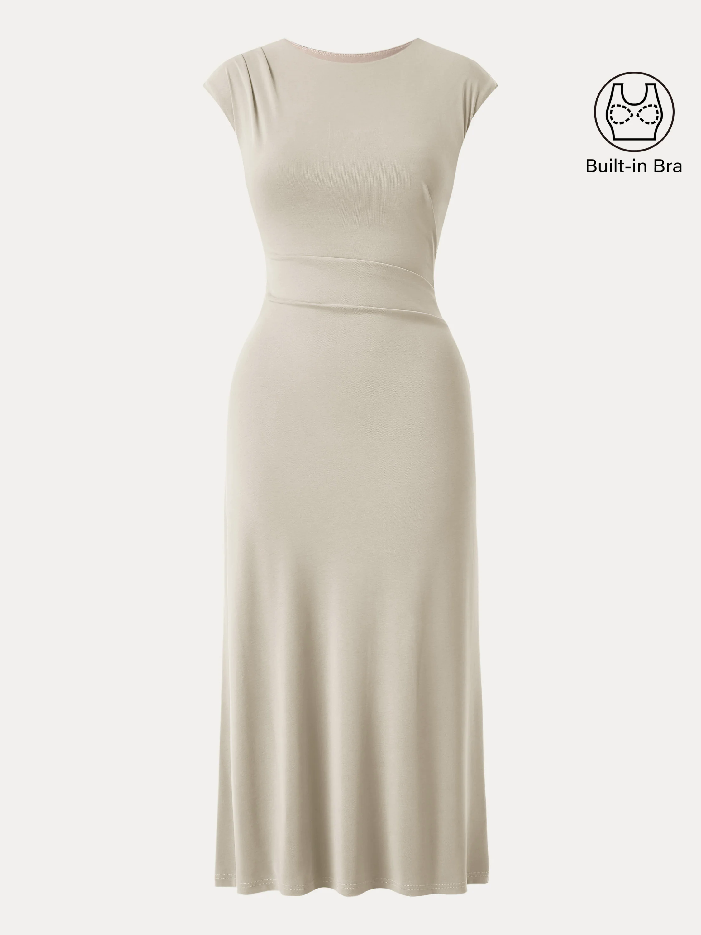 Flowy Sandwashed Crewneck Cap Sleeve Ruched Flared Maxi Brami Dress