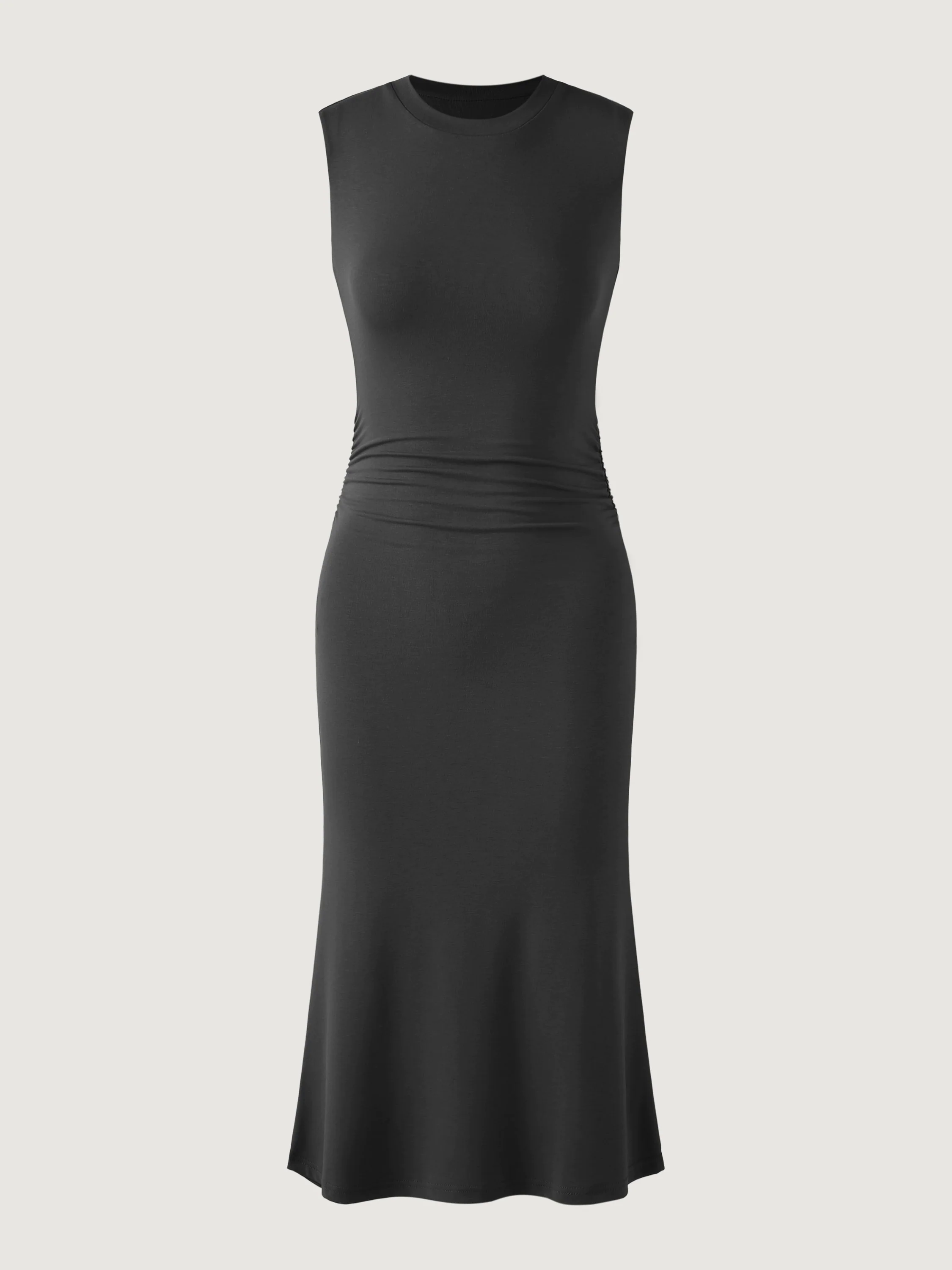 Ruched Side Wide Shoulder Crew Midi Dress Ruched Side Wide Shoulder Crew Midi Dress