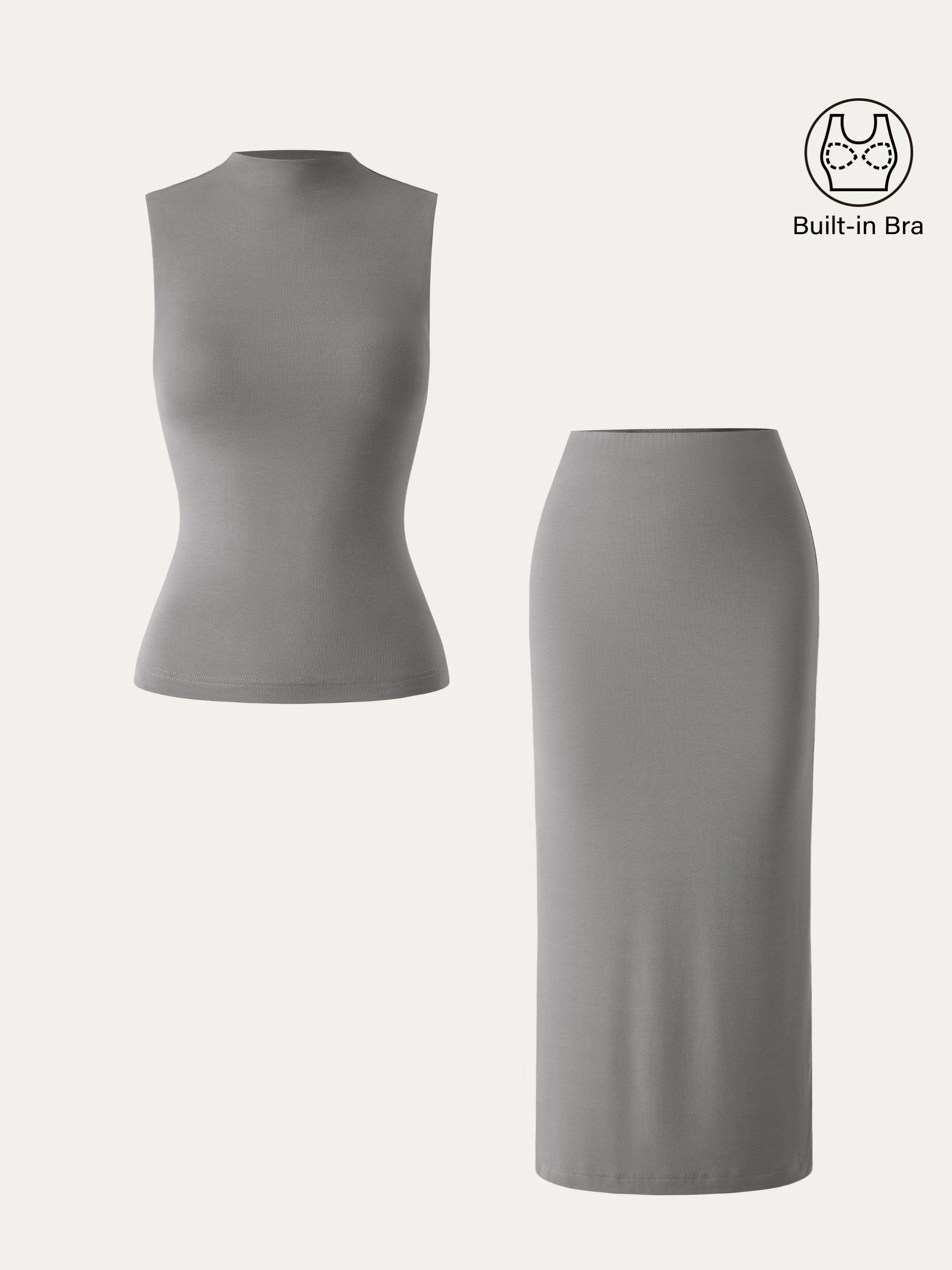 2Pcs Set Mockneck Brami Tank & Column Maxi Skirt 2Pcs Set Mockneck Brami Tank & Column Maxi Skirt