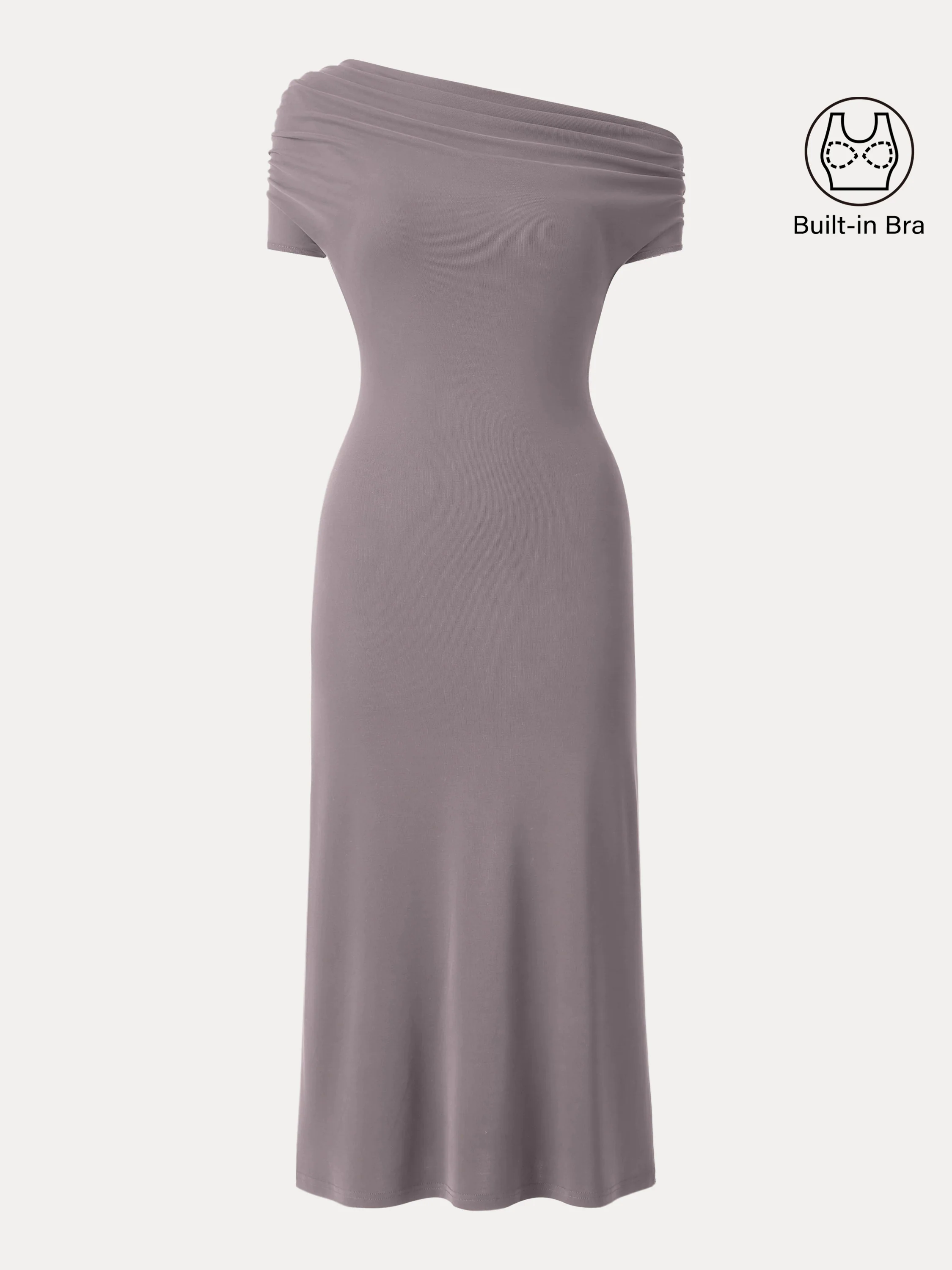 Sandwashed Asymmetrical Neck Short Sleeve Midi Brami Dress Sandwashed Asymmetrical Neck Short Sleeve Midi Brami Dress