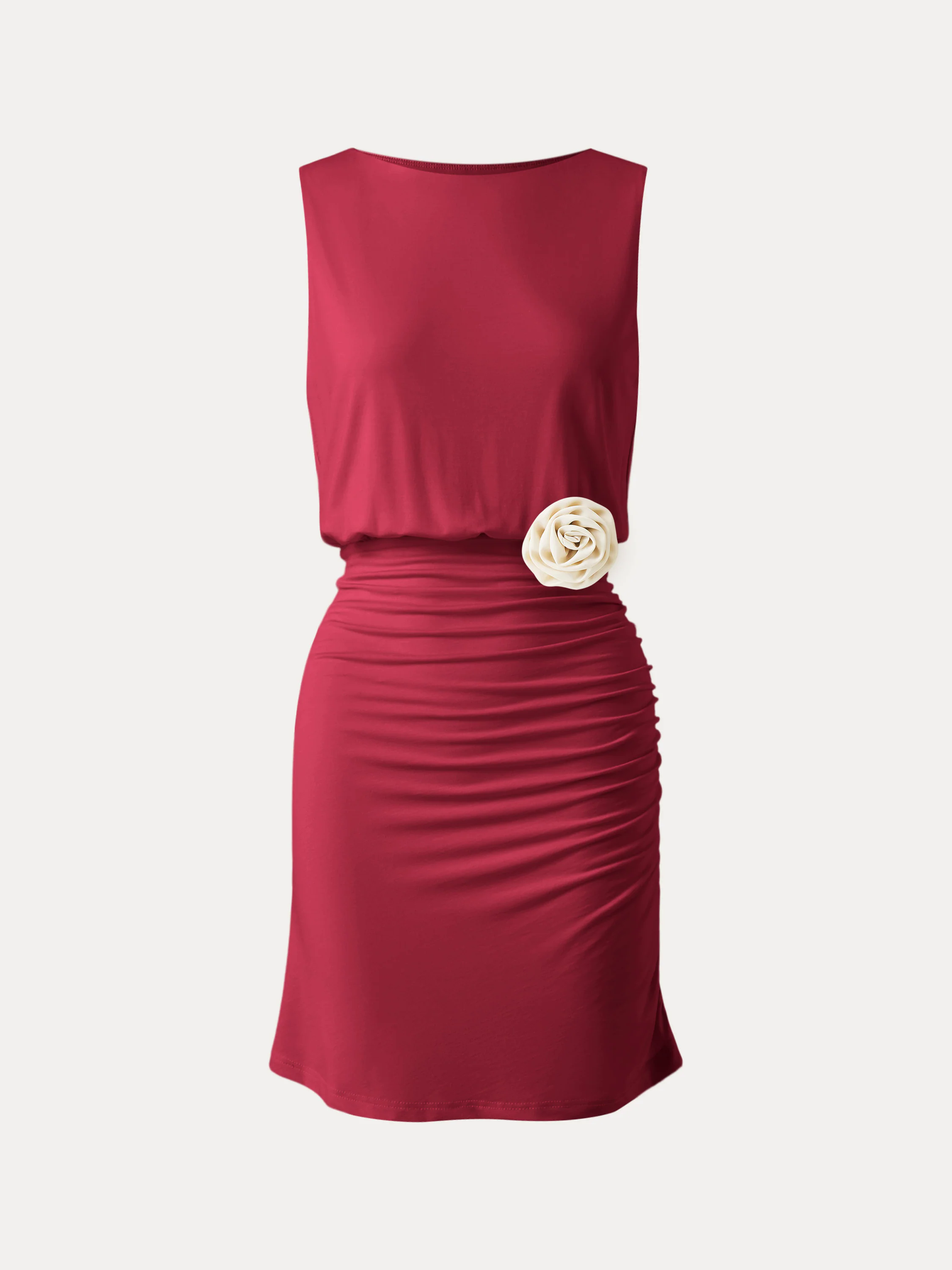 Detachable Rose Boatneck Summer Mini Dress Detachable Rose Boatneck Summer Mini Dress