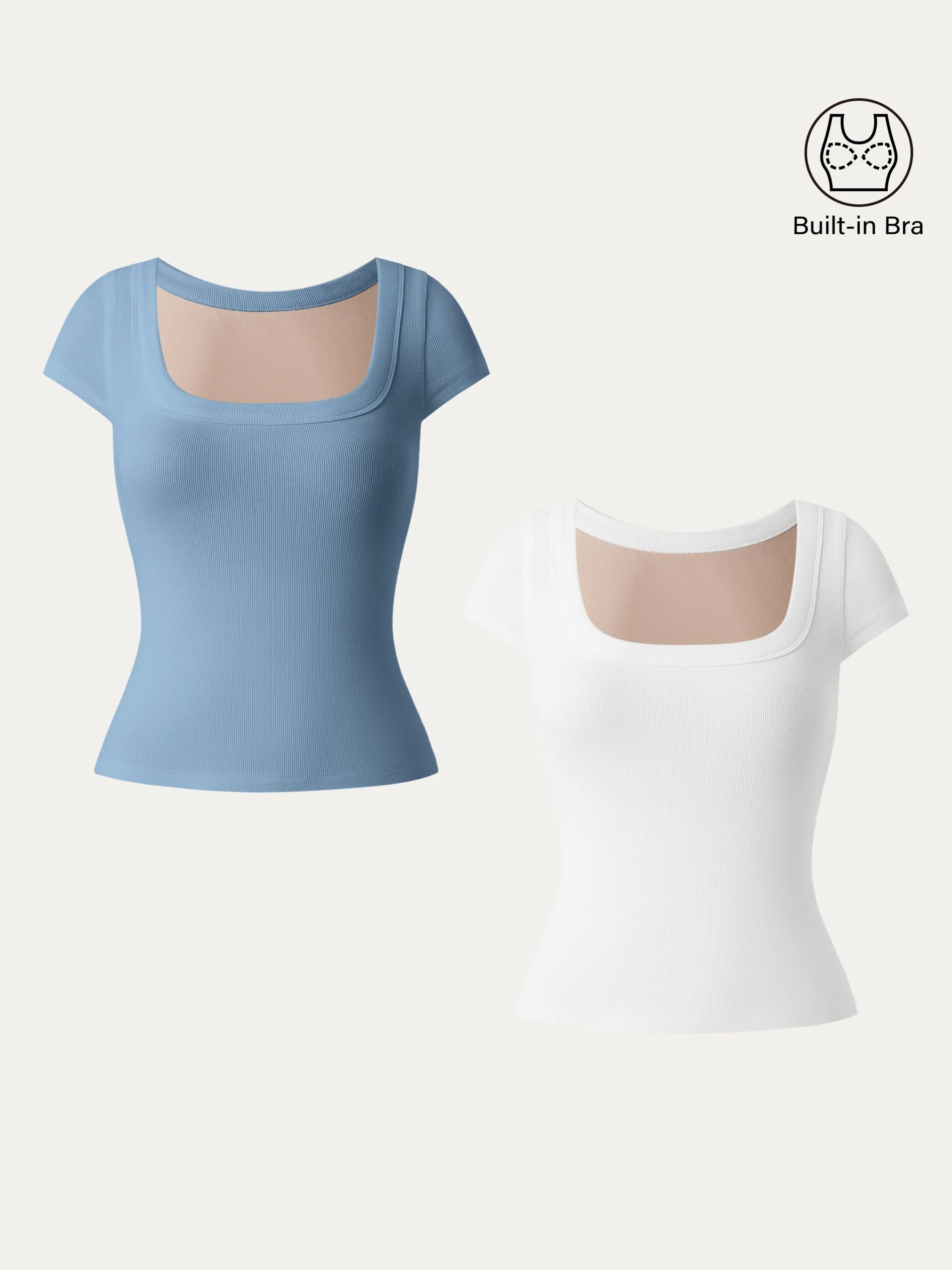 2Pcs Set Stretch Cotton Square Neck Cap Sleeve Brami 2Pcs Set Stretch Cotton Square Neck Cap Sleeve Brami