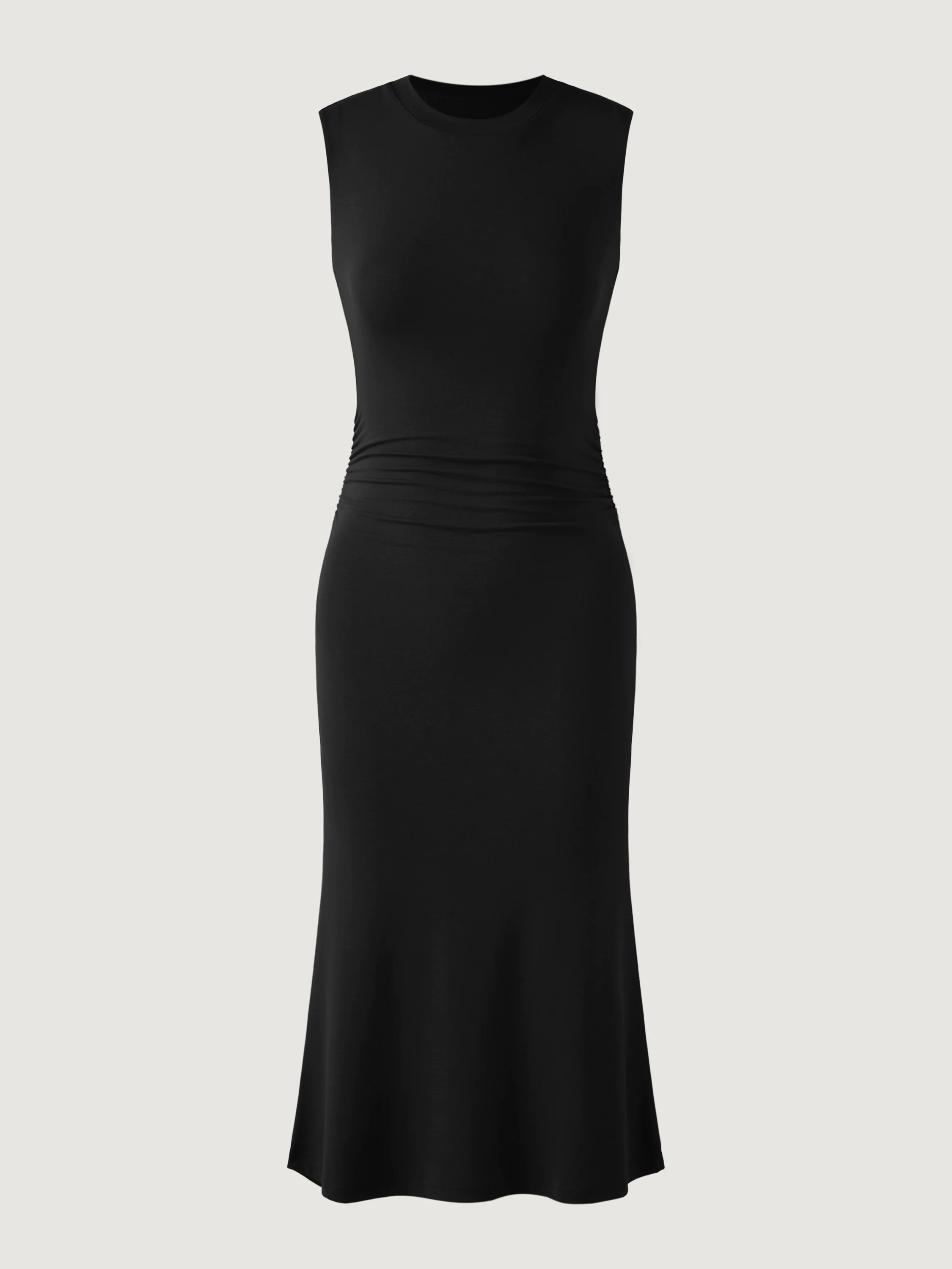 Ruched Side Wide Shoulder Crew Midi Dress Ruched Side Wide Shoulder Crew Midi Dress