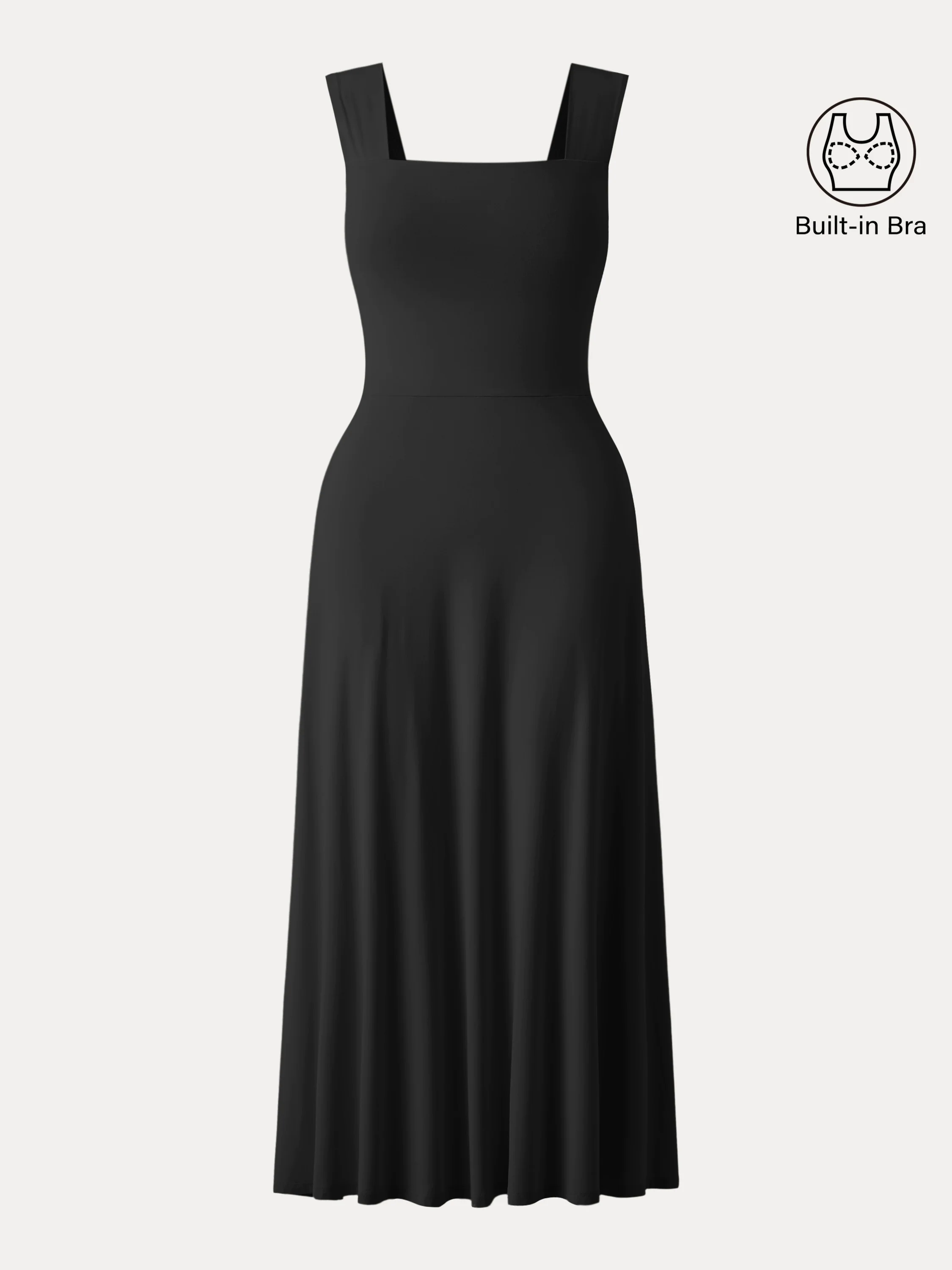 Flowy Square Neck Wide Straps Midi Brami Dress with Pockets Flowy Square Neck Wide Straps Midi Brami Dress with Pockets
