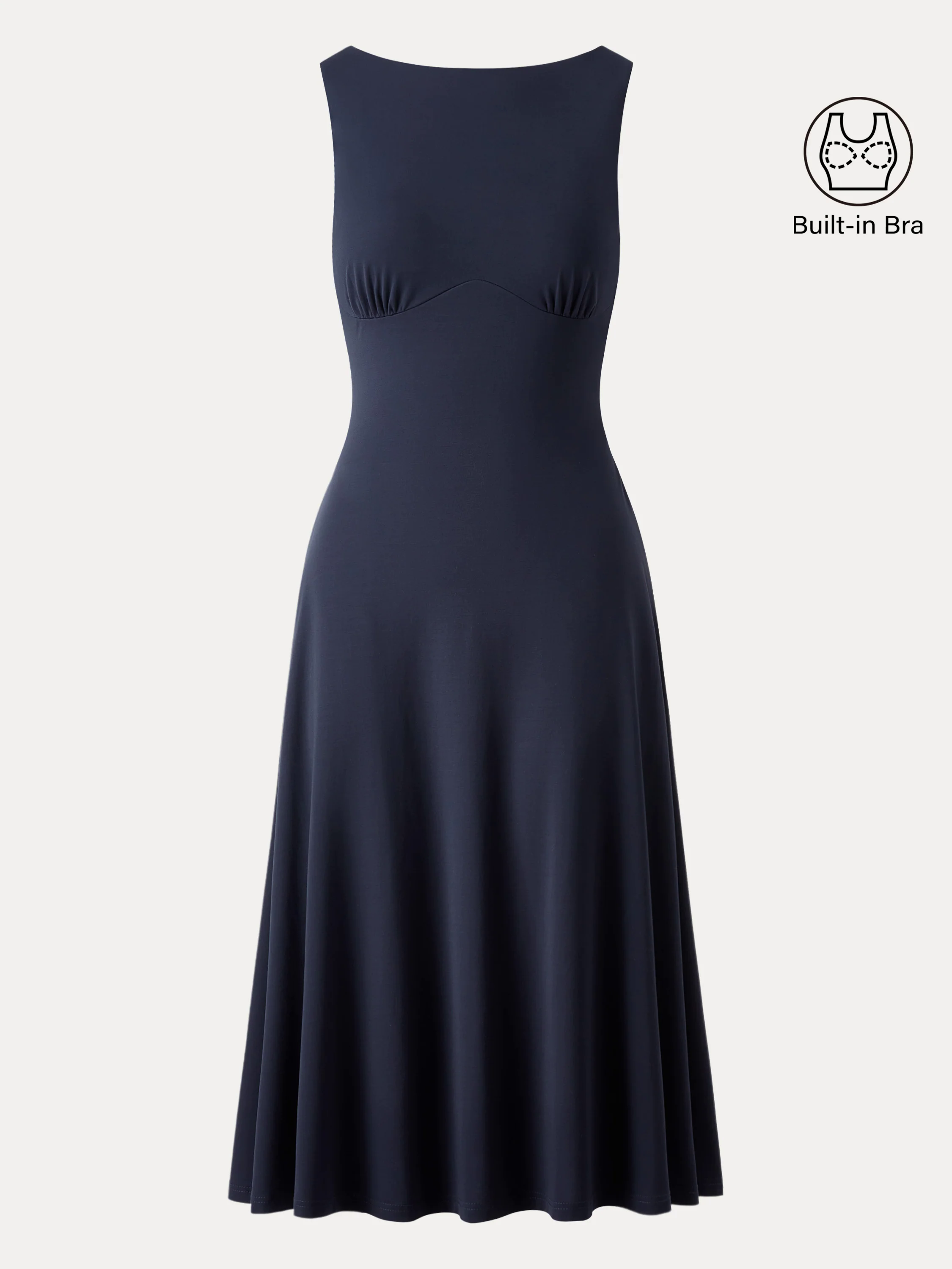 Boatneck Flared Midi Brami Dress with Pockets Boatneck Flared Midi Brami Dress with Pockets
