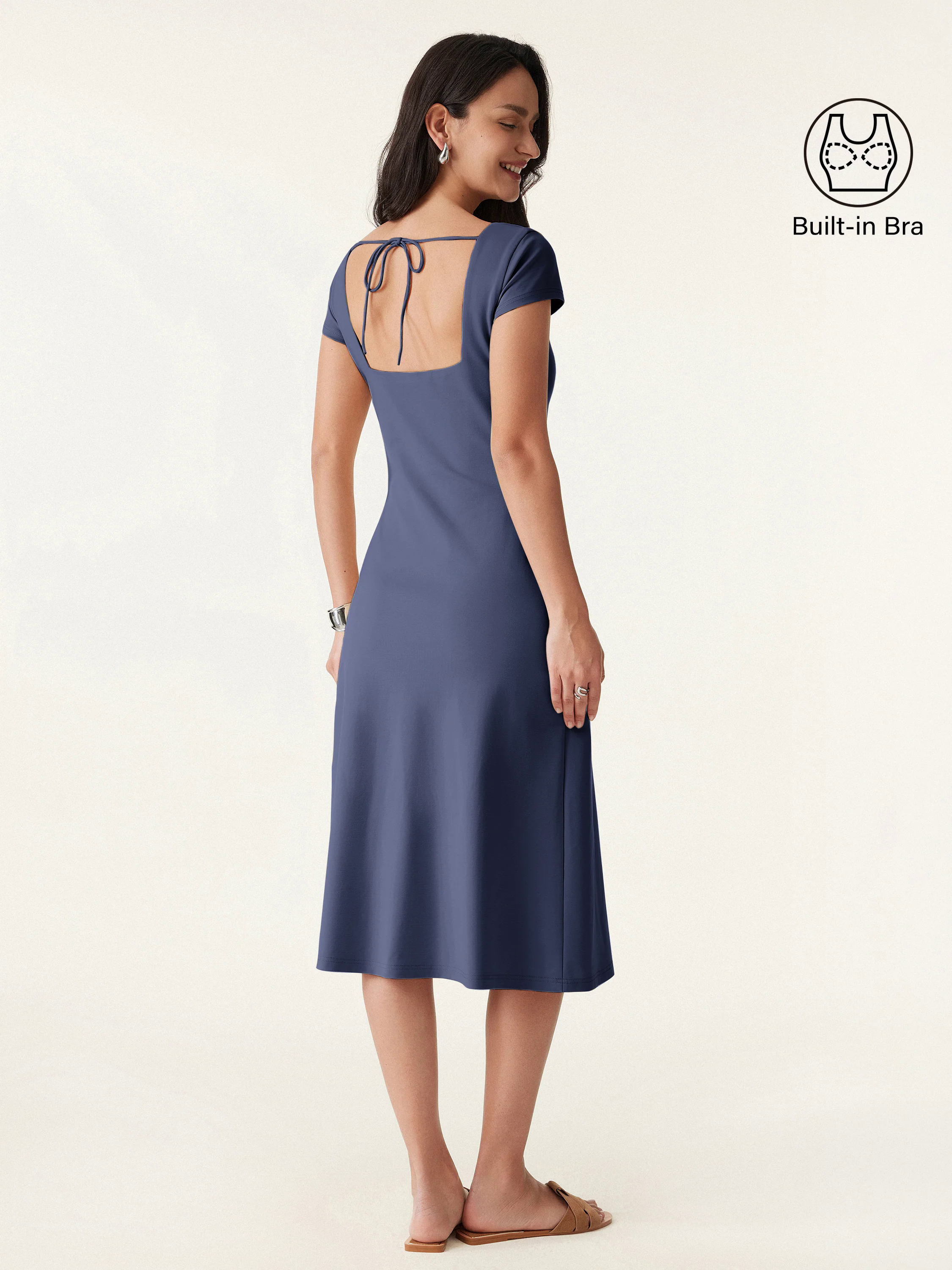 Diamond Neck Open Back Midi New Airy Brami Dress Diamond Neck Open Back Midi New Airy Brami Dress