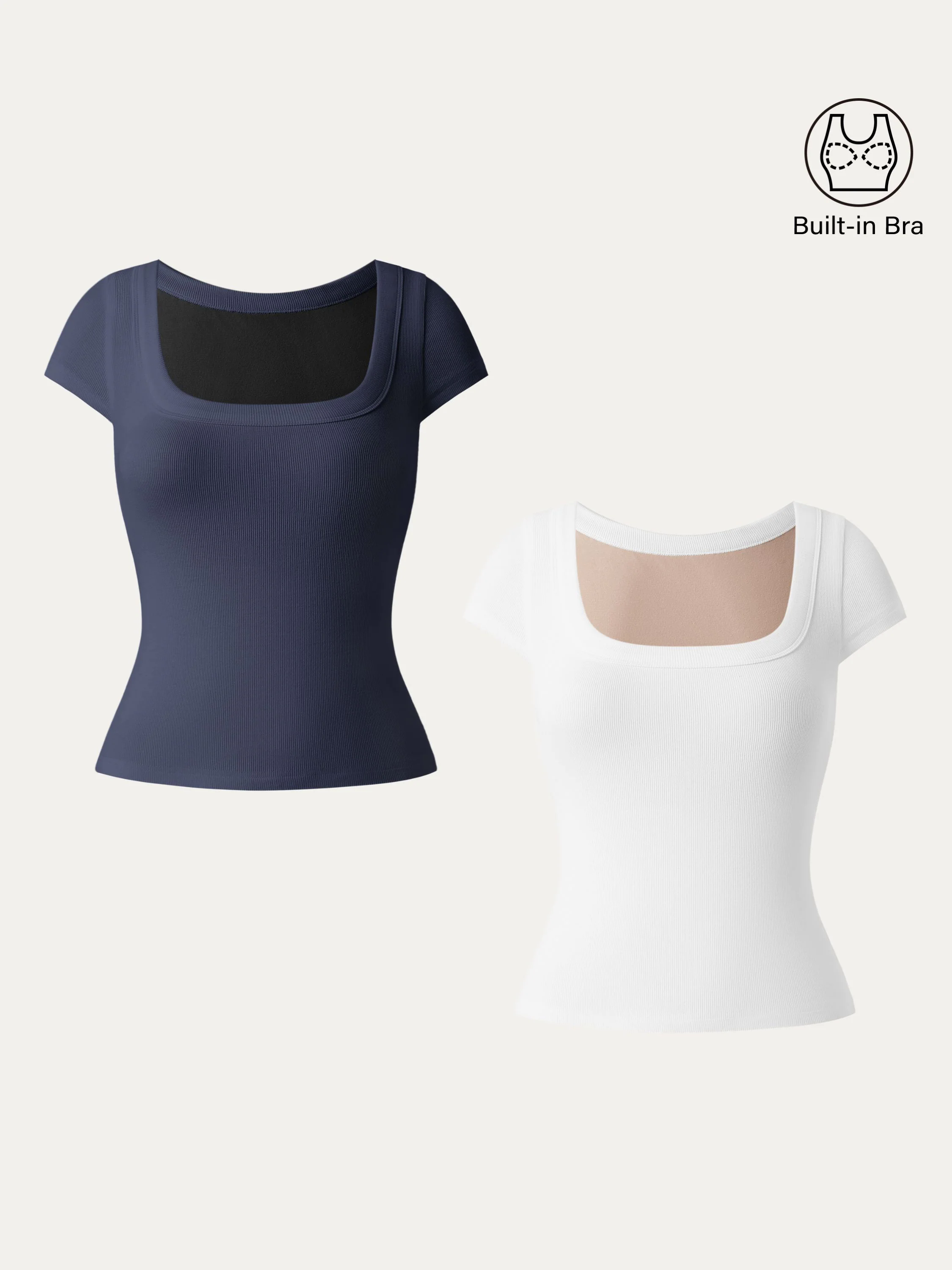 2Pcs Set Stretch Cotton Square Neck Cap Sleeve Brami 2Pcs Set Stretch Cotton Square Neck Cap Sleeve Brami