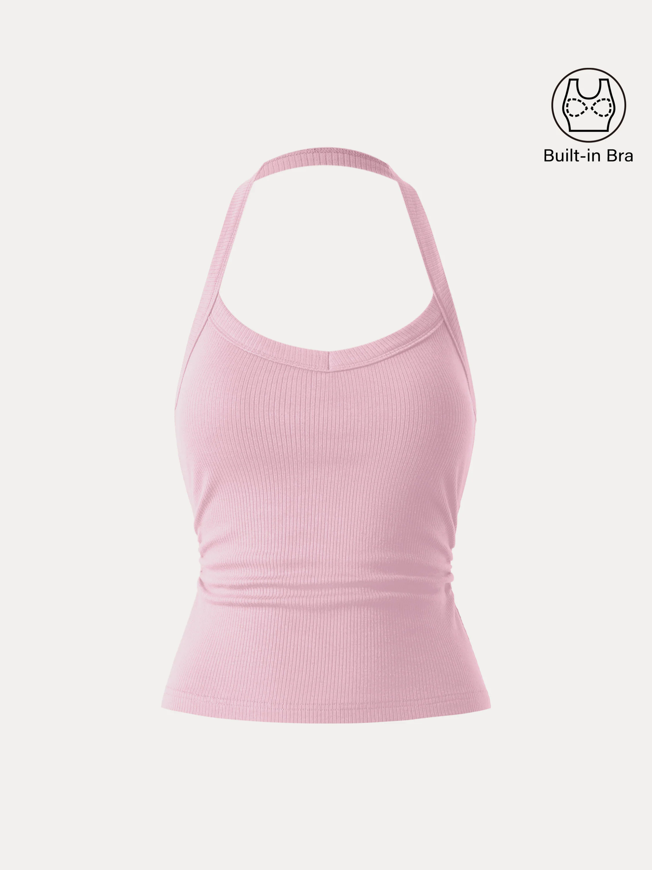 Halter Neck Side Ruched Ribbed Brami Tank Halter Neck Side Ruched Ribbed Brami Tank