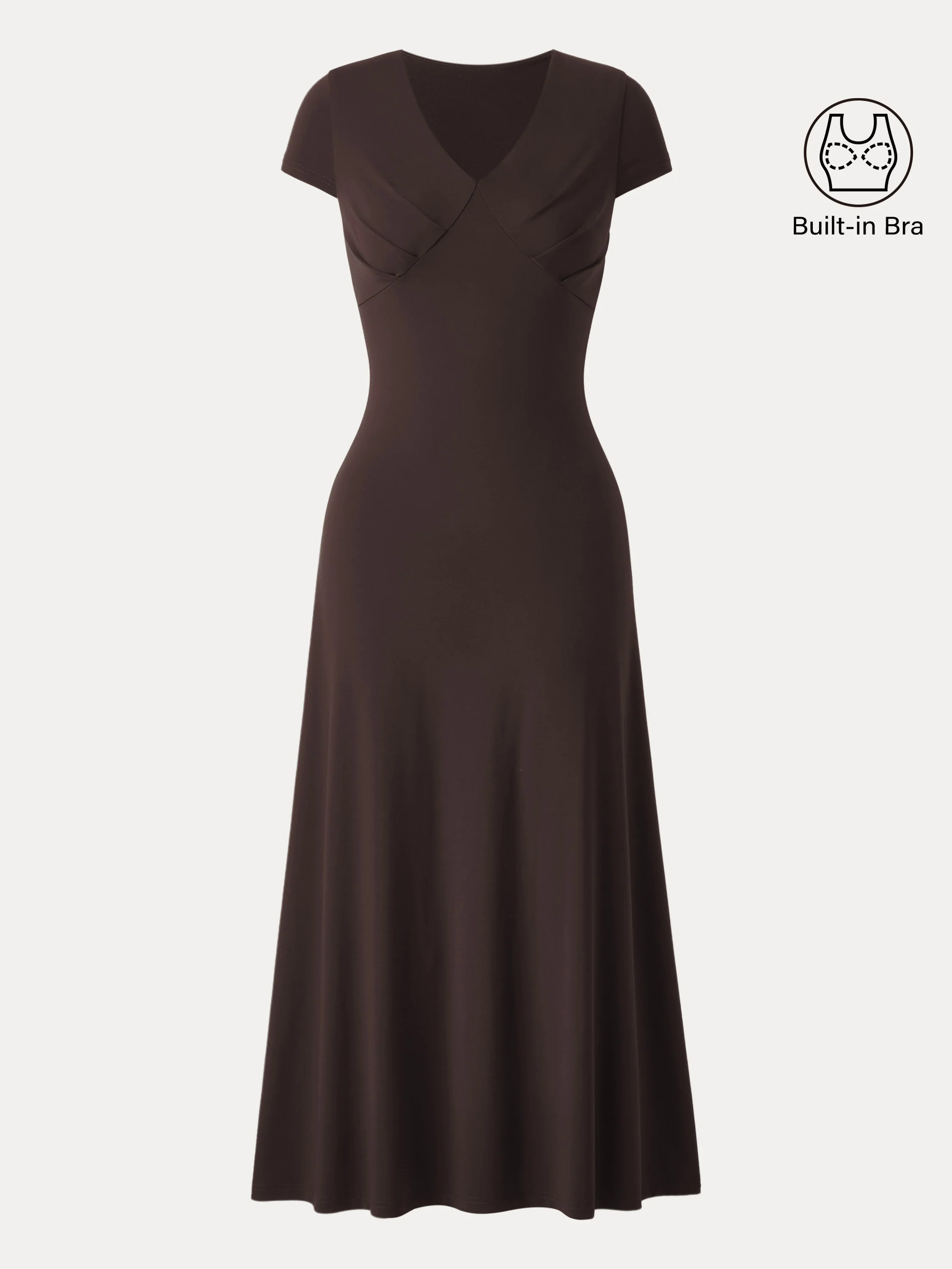 Bamboo Ponte V-neck Short Sleeve Midi Flared Dress Bamboo Ponte V-neck Short Sleeve Midi Flared Dress