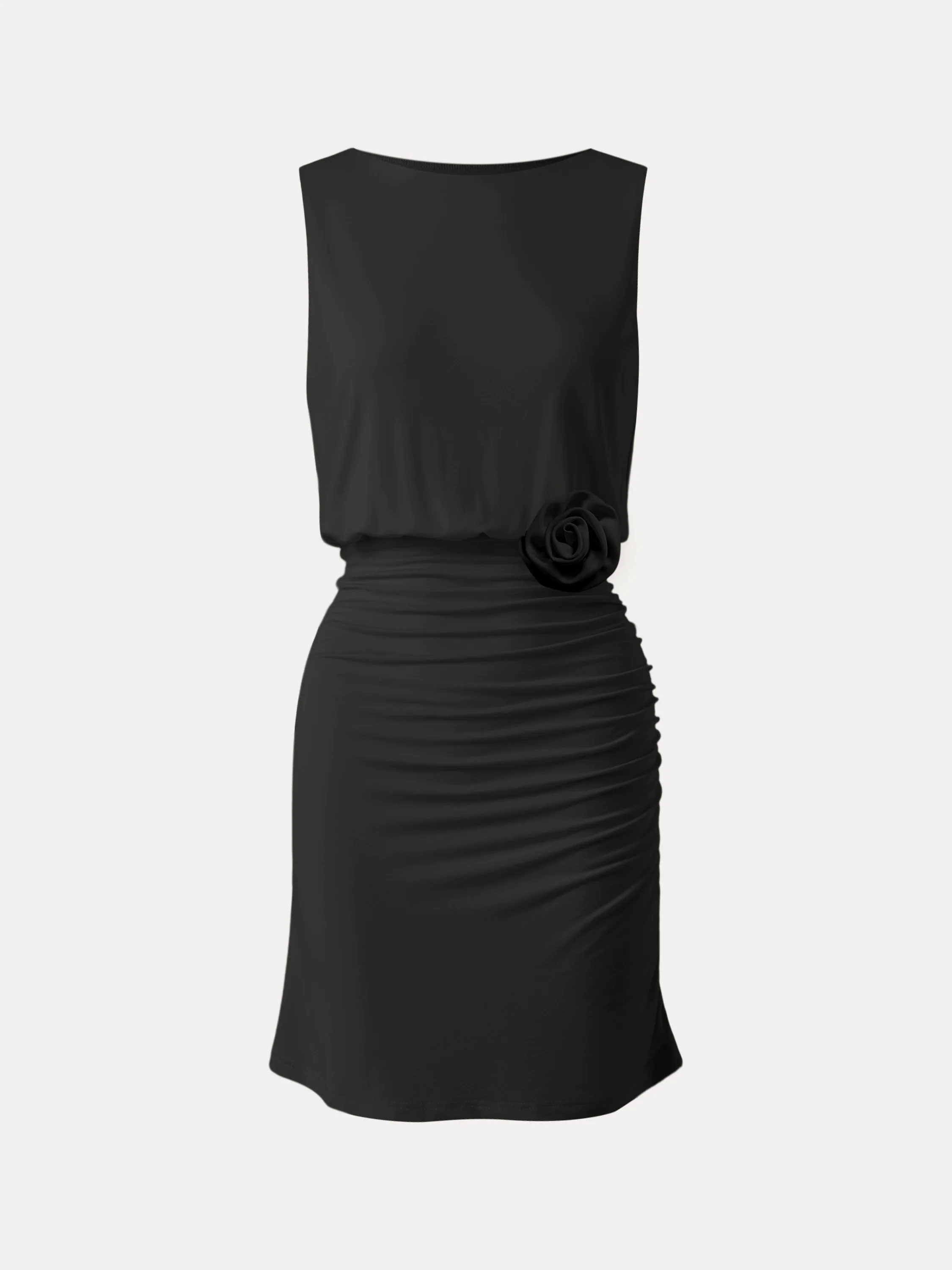 Detachable Rose Boatneck Summer Mini Dress Detachable Rose Boatneck Summer Mini Dress