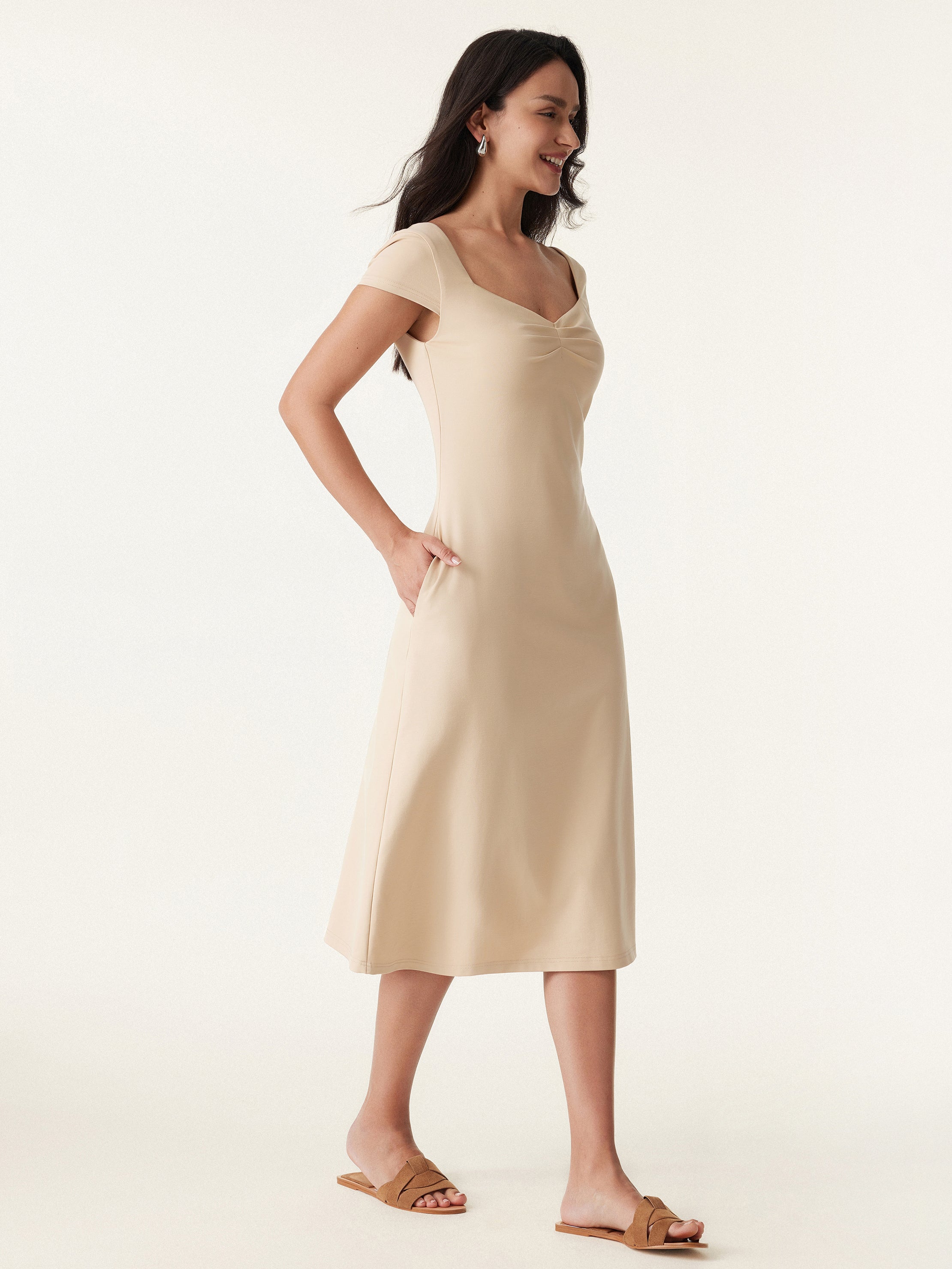 Diamond Neck Open Back Midi New Airy Brami Dress Diamond Neck Open Back Midi New Airy Brami Dress
