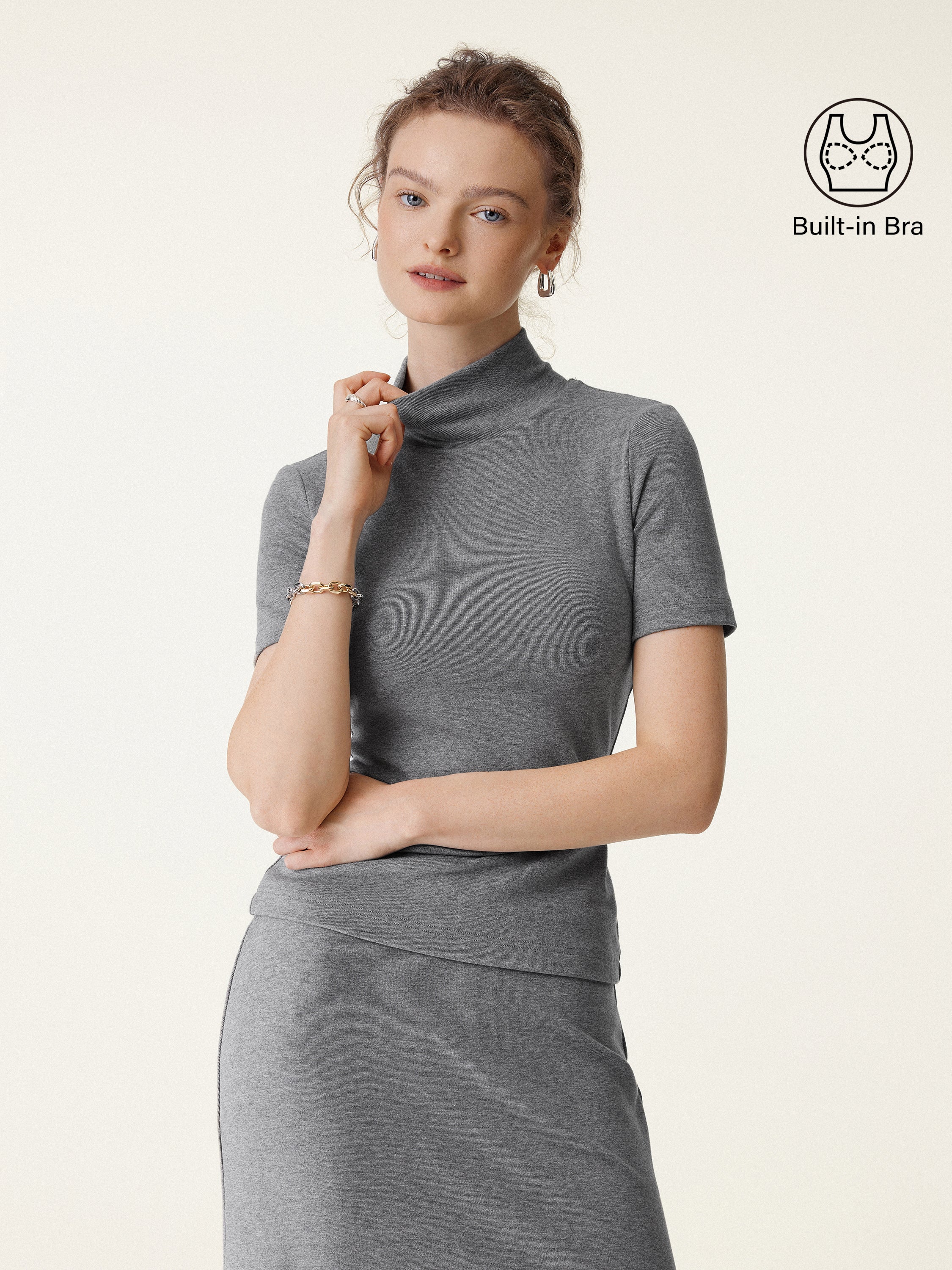 Soft Thermal Mockneck Short Sleeve Brami Top Soft Thermal Mockneck Short Sleeve Brami Top