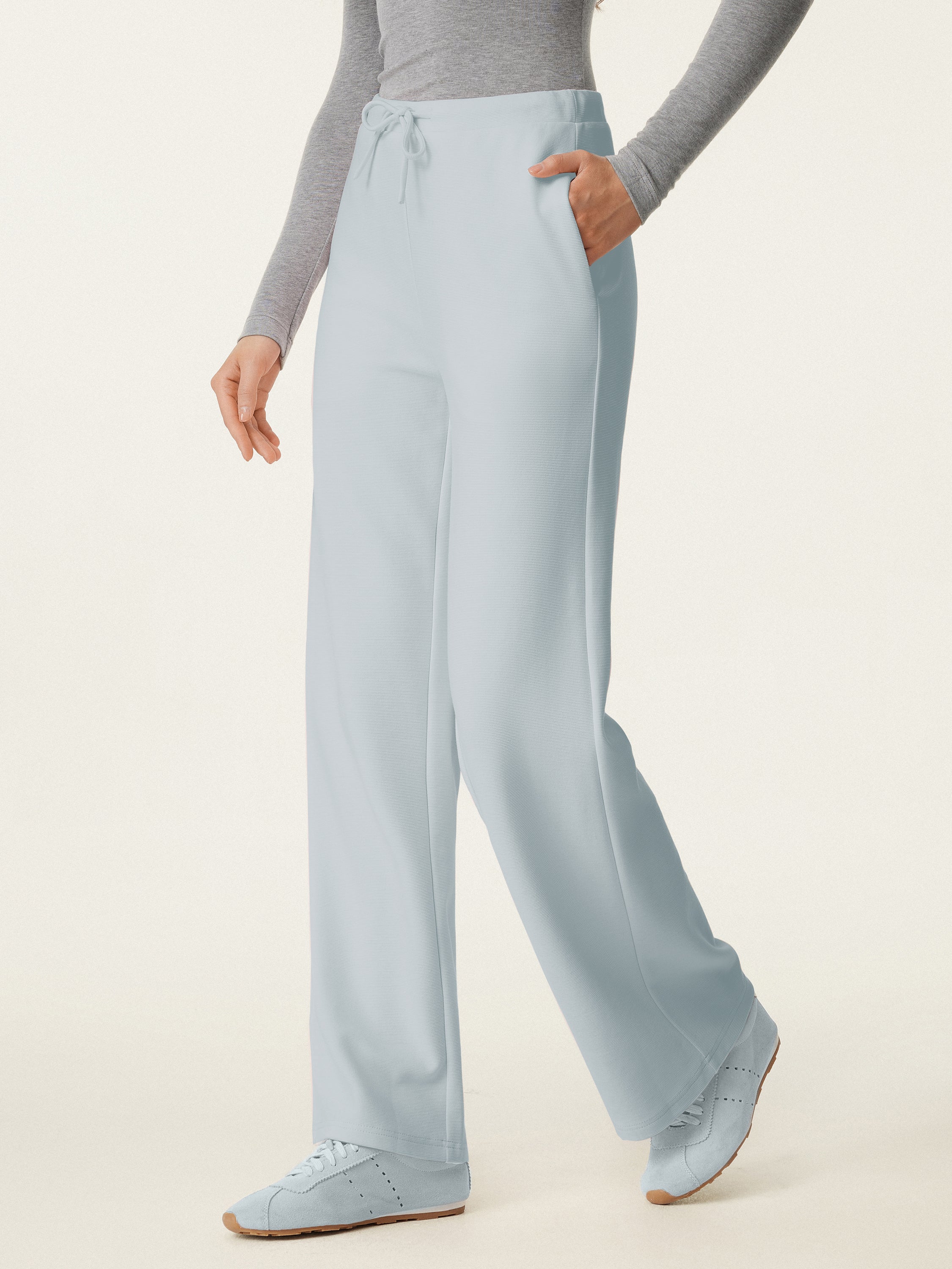 Mid Rise Drawstring Wide Leg Pant with Pockets