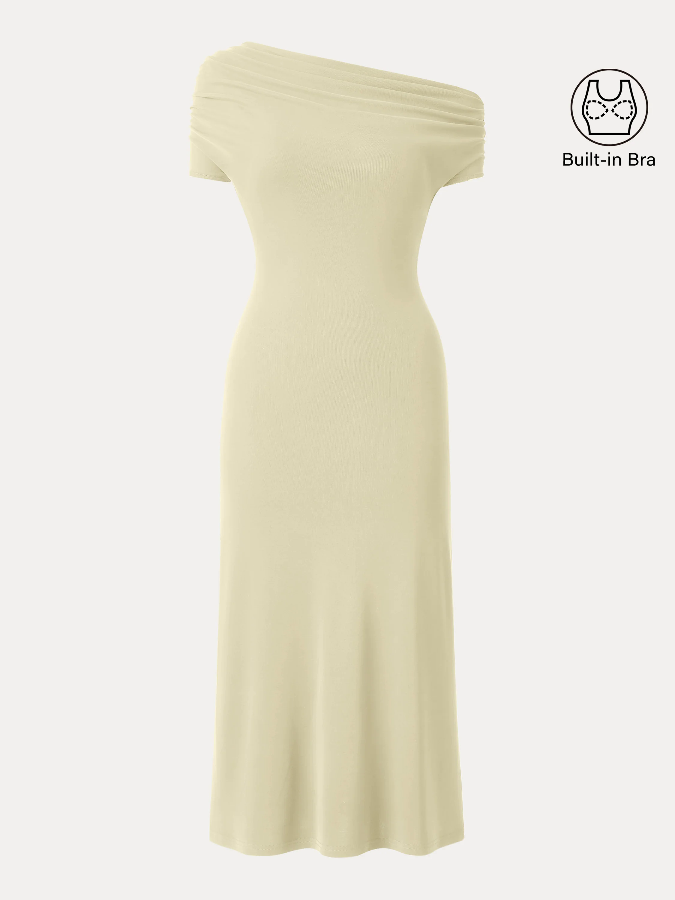 Sandwashed Asymmetrical Neck Short Sleeve Midi Brami Dress Sandwashed Asymmetrical Neck Short Sleeve Midi Brami Dress