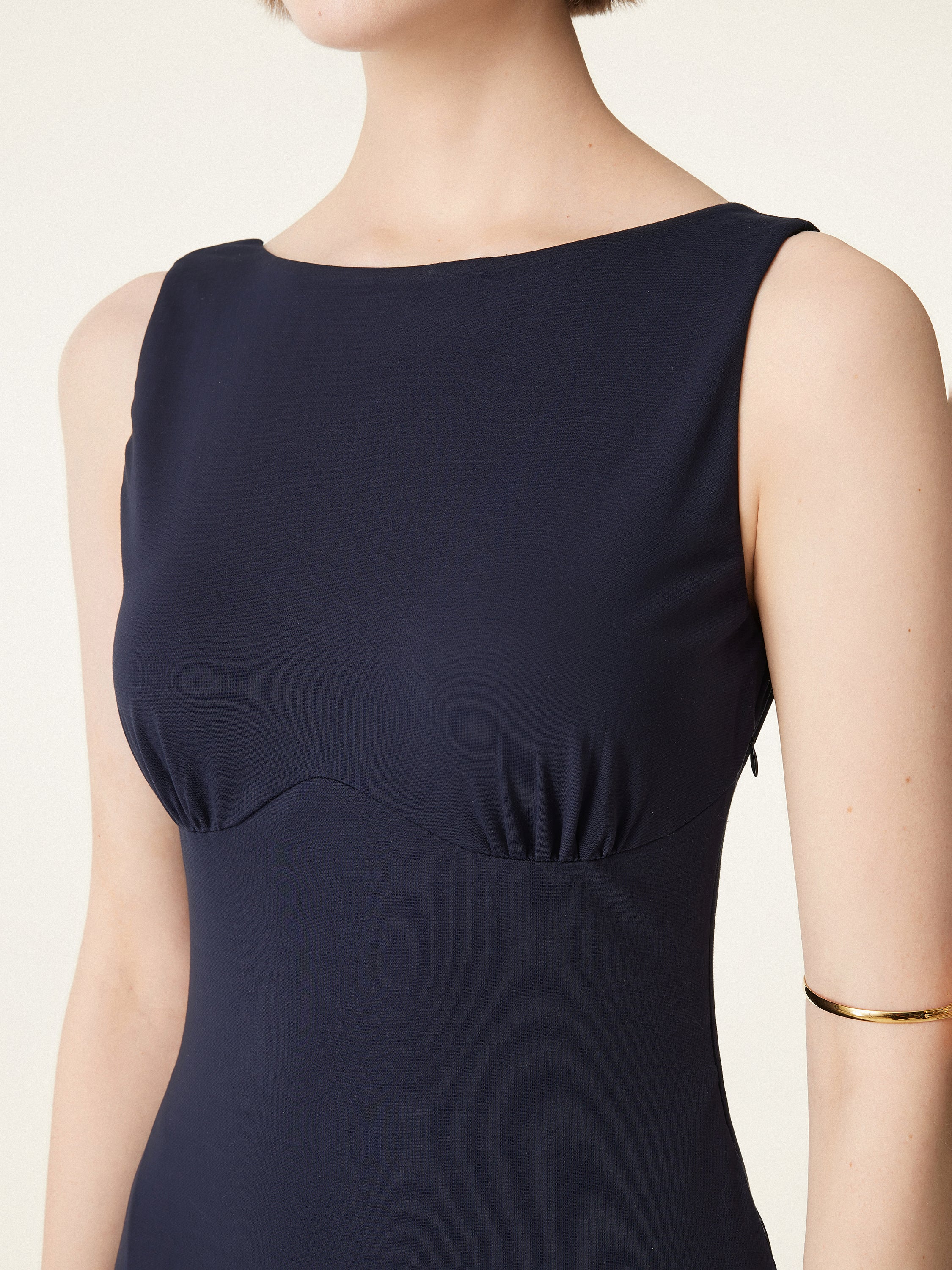 Boatneck Flared Midi Brami Dress with Pockets