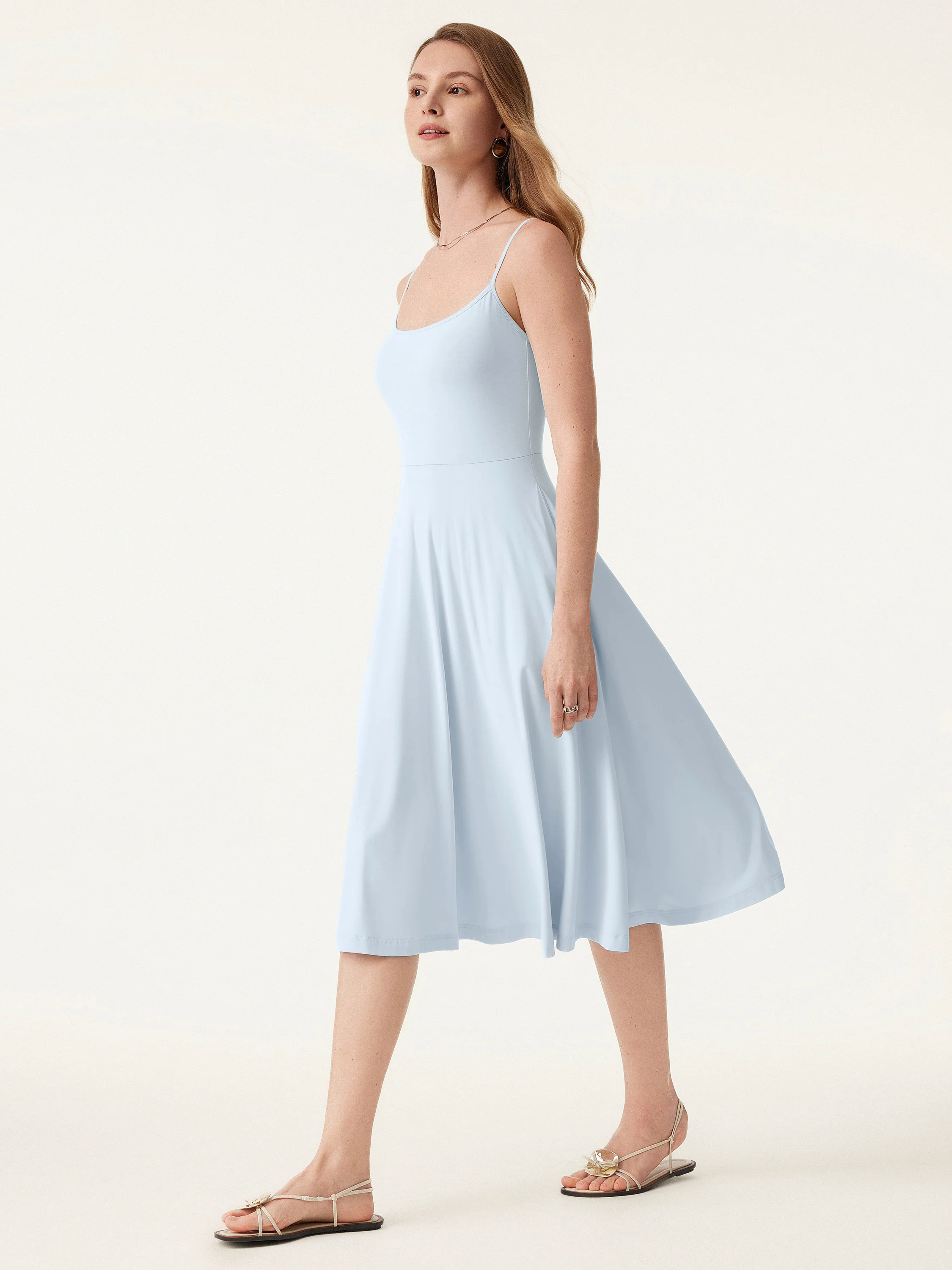 Flowy U-neck Midi Brami Sundress with Pockets