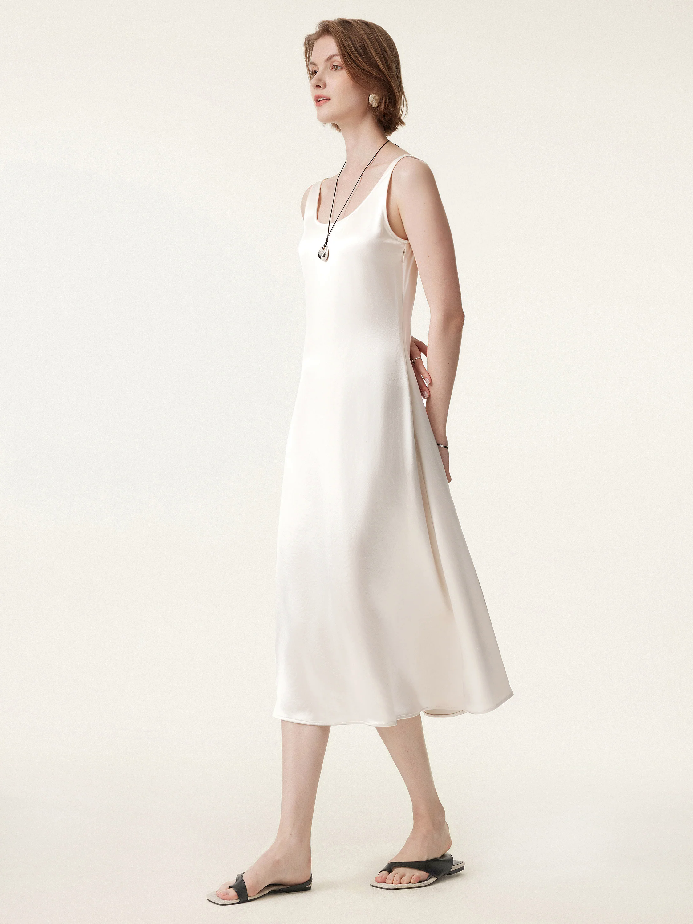 Acetate Scoop Neck Open Back Midi Dress Acetate Scoop Neck Open Back Midi Dress