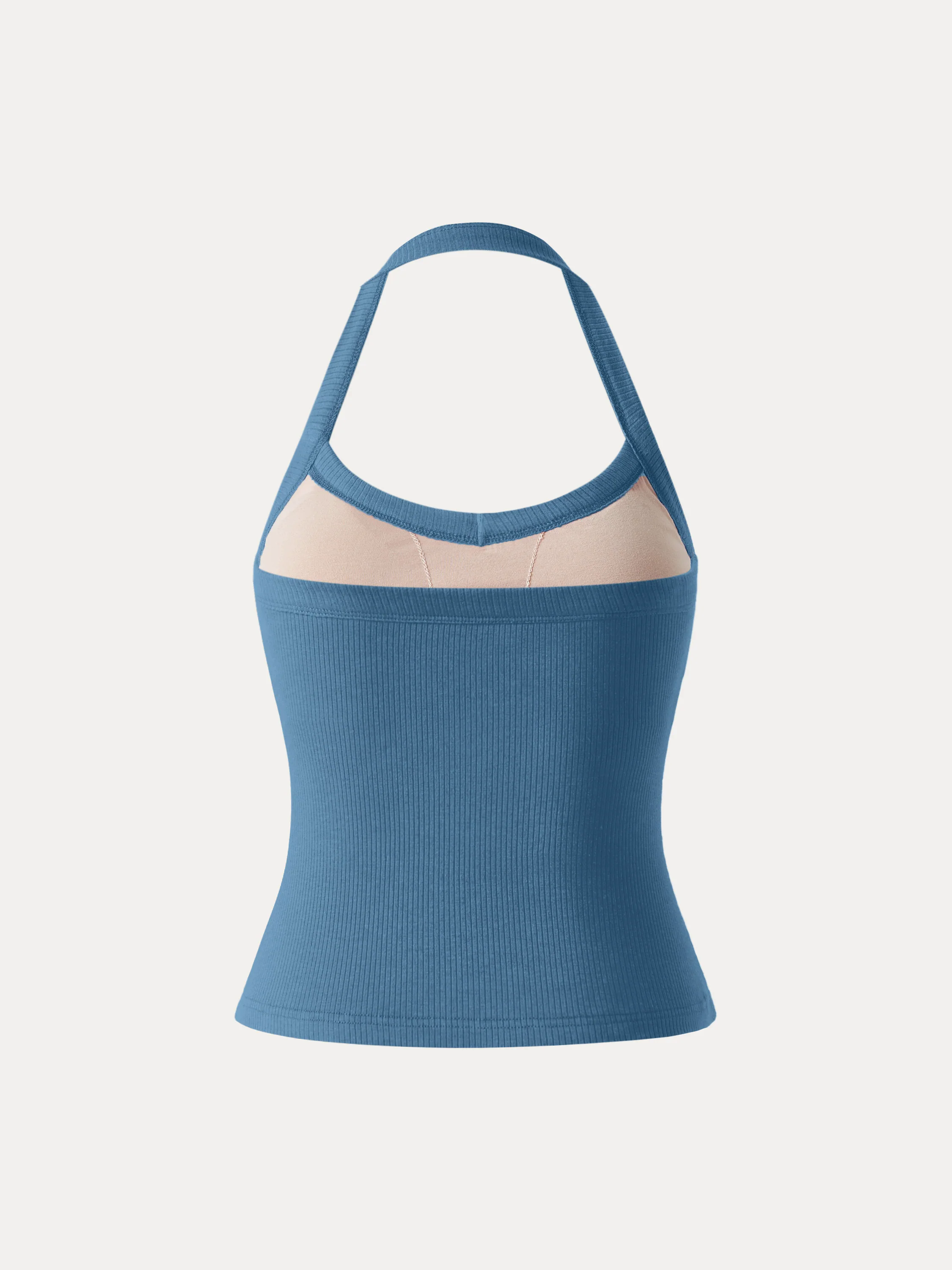 2Pcs Set Halter Neck Side Ruched Ribbed Brami Tank 2Pcs Set Halter Neck Side Ruched Ribbed Brami Tank