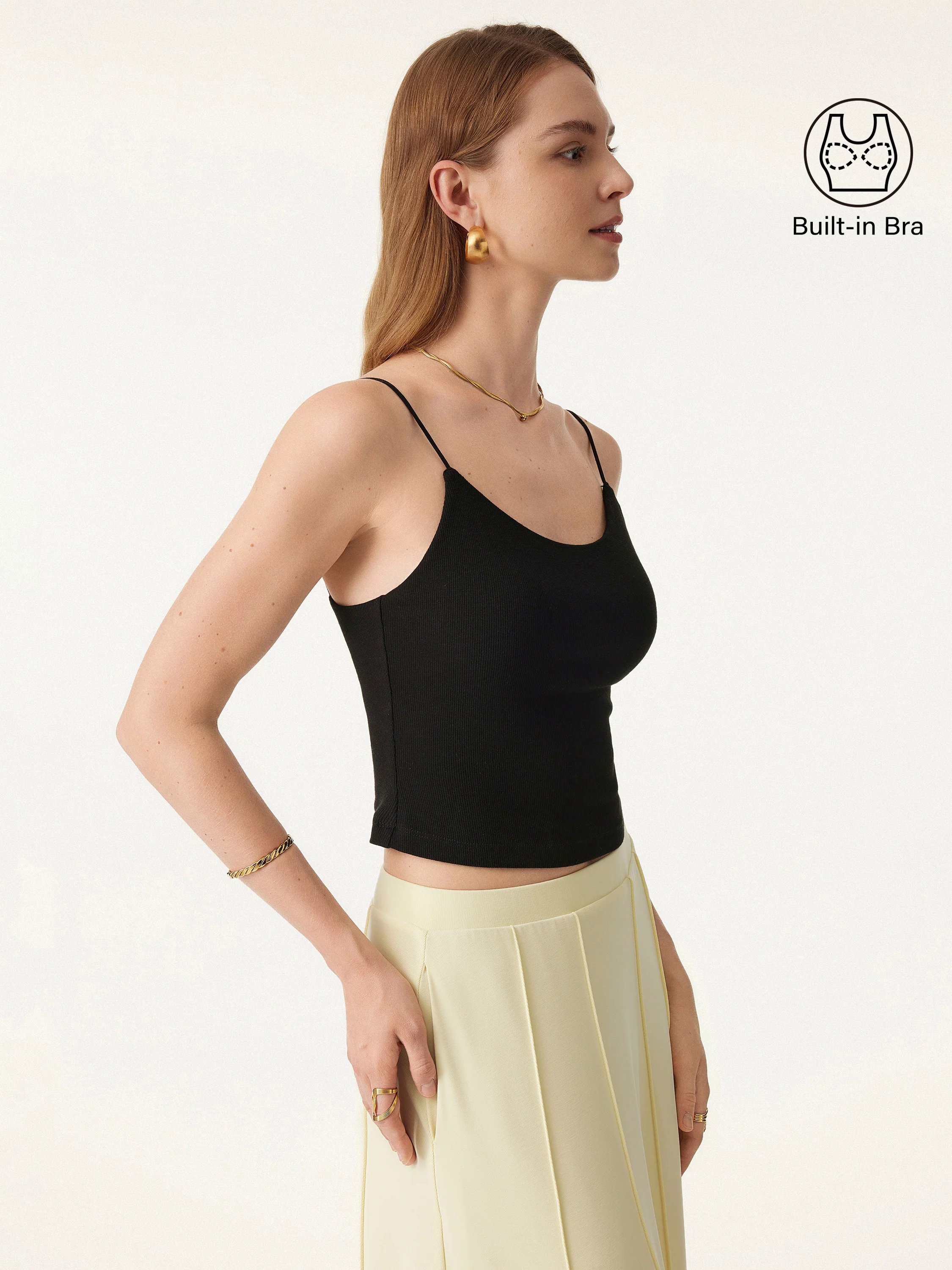 Stretch Cotton U-neck Spaghetti Slim Strap Brami
