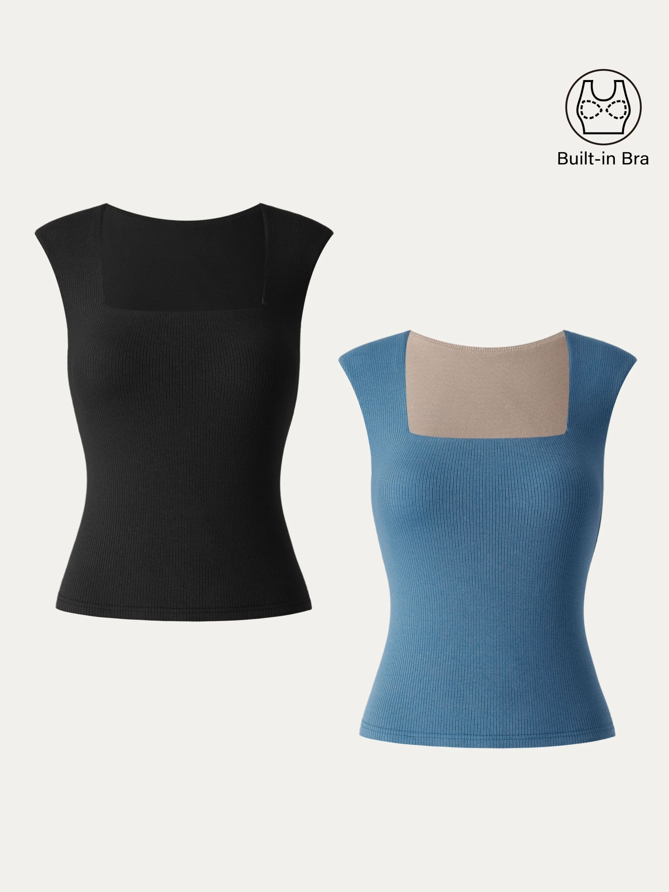 Stretch Cotton Square Neck Ribbed Brami Stretch Cotton Square Neck Ribbed Brami