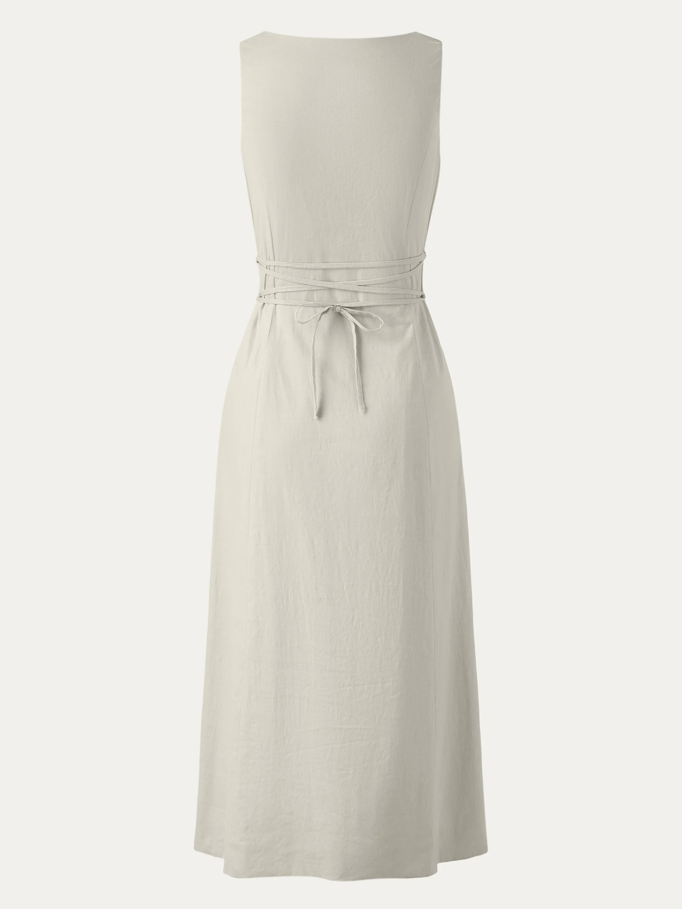 European Linen Waist-cinch Boatneck Button-up Midi Dress with Pockets European Linen Waist-cinch Boatneck Button-up Midi Dress with Pockets