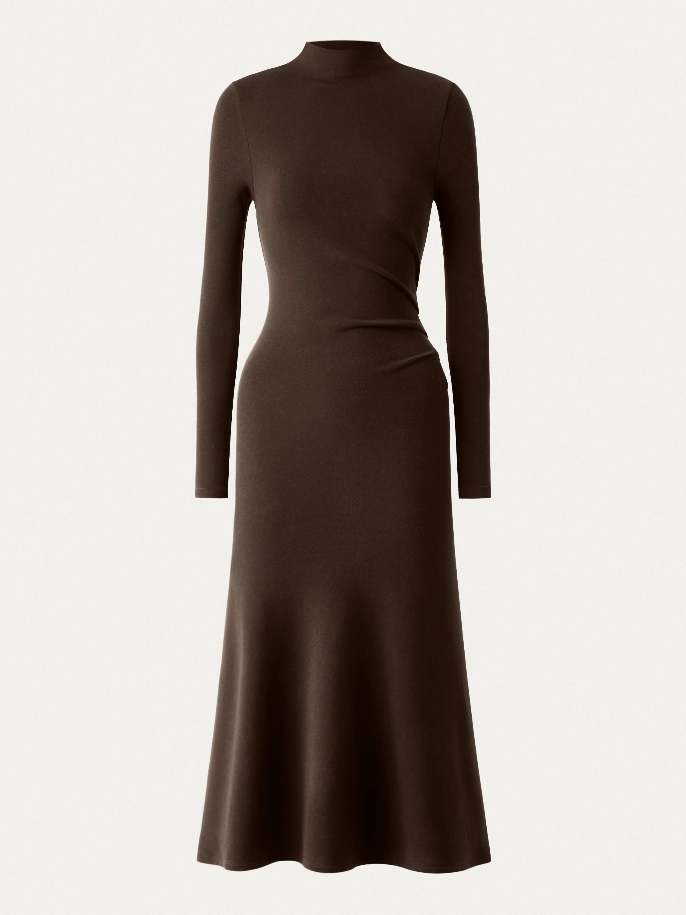 Heat-Tech Long Sleeves Mockneck Tucks Midi Dress Heat-Tech Long Sleeves Mockneck Tucks Midi Dress