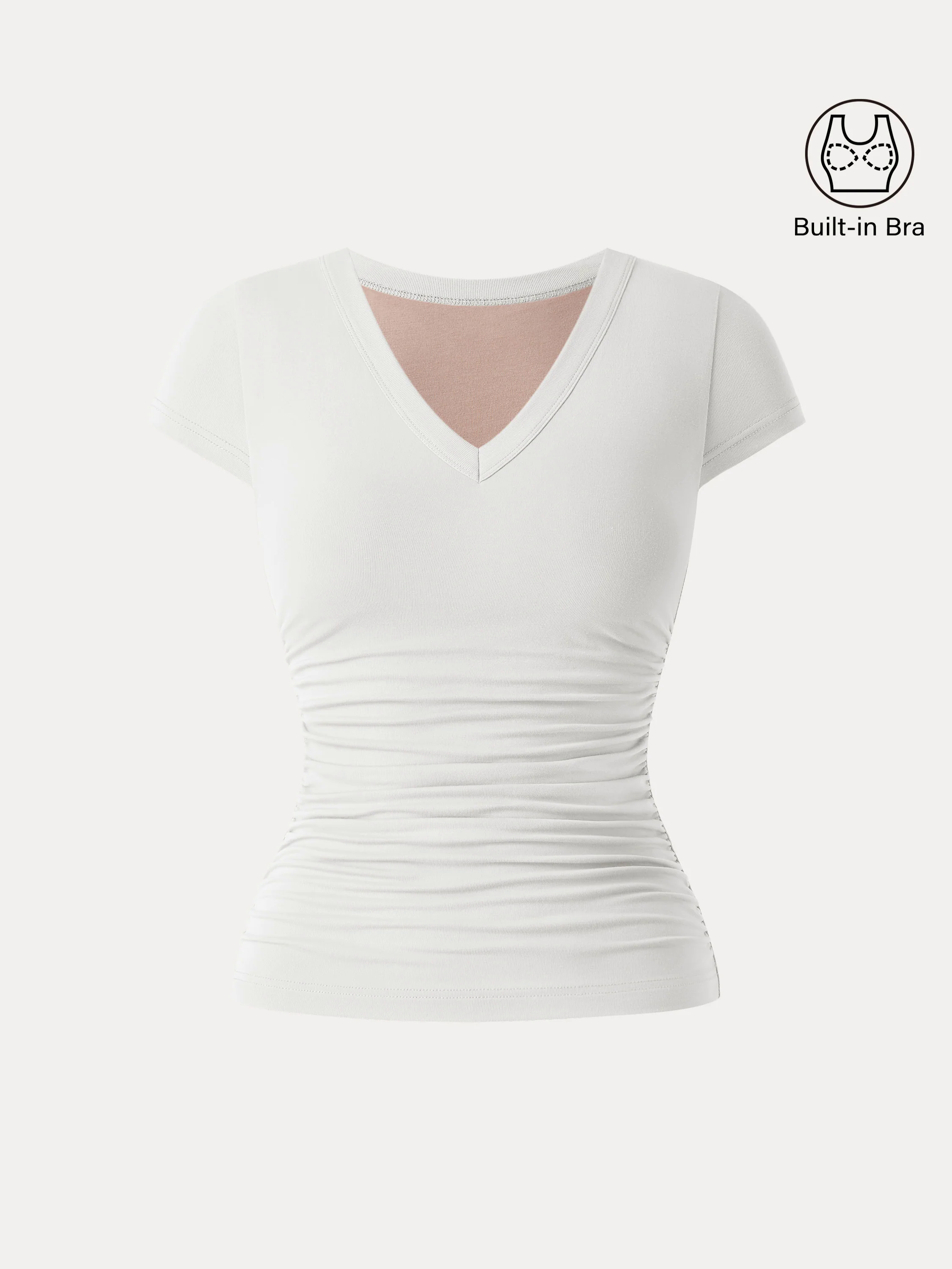 Elevated V-neck Side Ruched Cap Sleeve Brami Tee