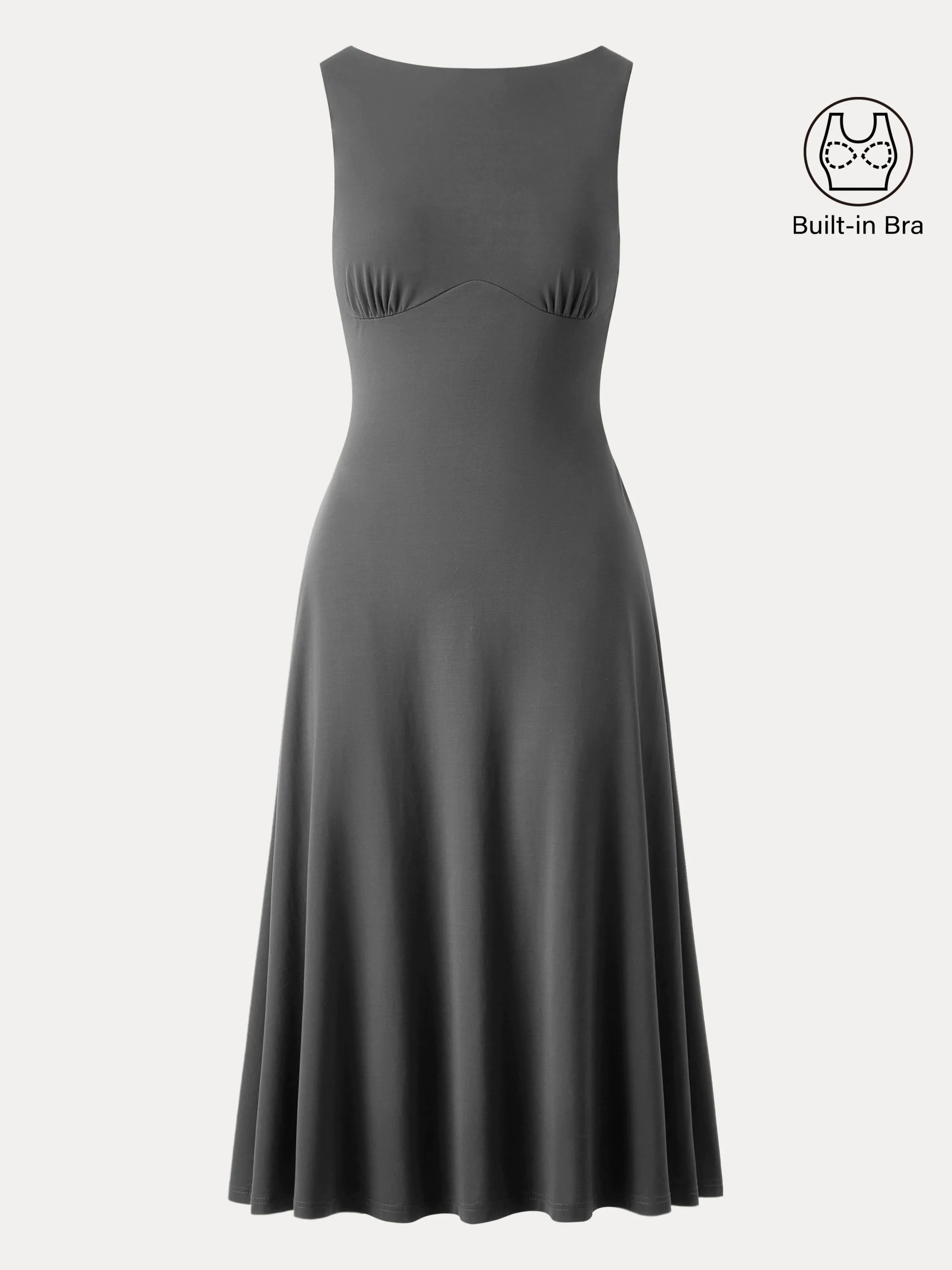 Boatneck Flared Midi Brami Dress with Pockets