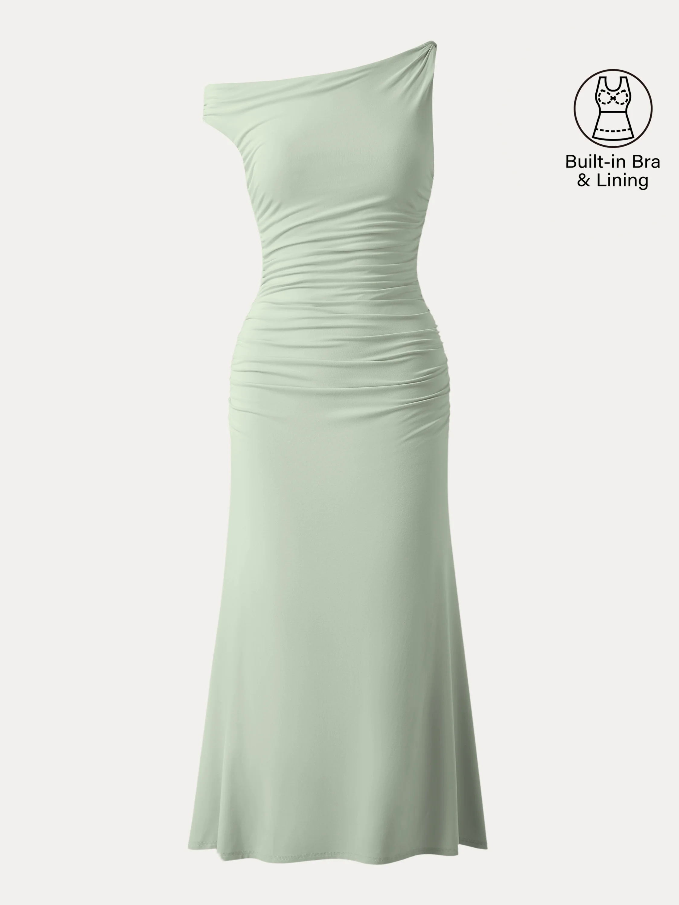 Asymmetrical Twisted Shoulder Ruched Maxi Brami Dress Asymmetrical Twisted Shoulder Ruched Maxi Brami Dress