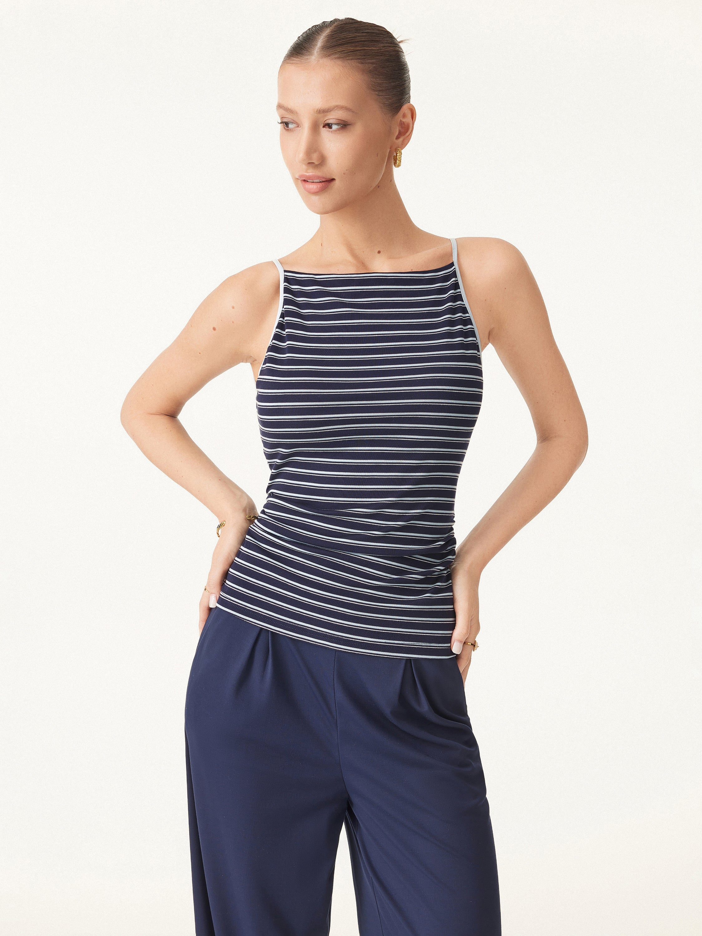 Striped Side Ruched Spaghetti New Airy Brami Striped Side Ruched Spaghetti New Airy Brami