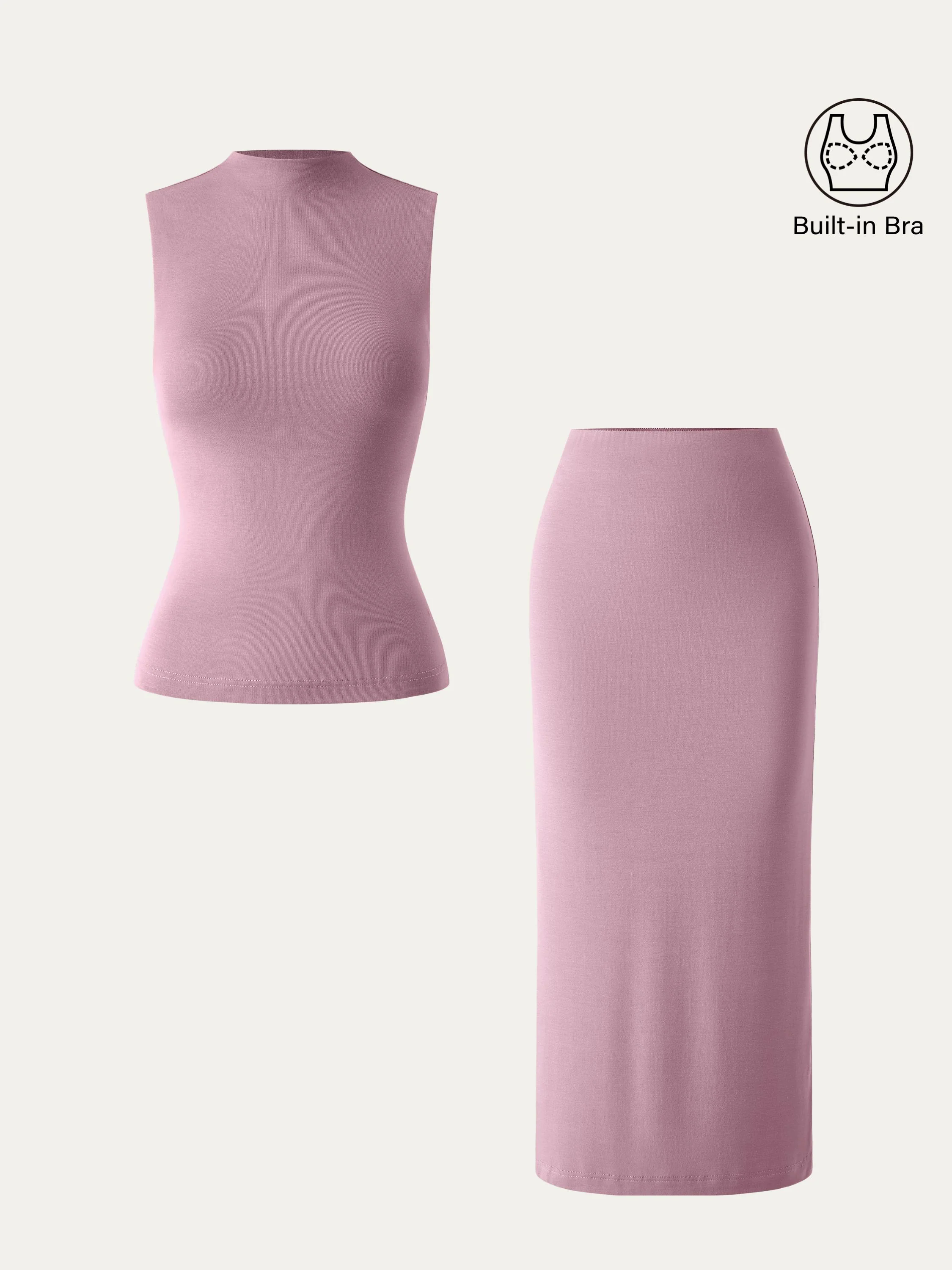 2Pcs Set Mockneck Brami Tank & Column Maxi Skirt 2Pcs Set Mockneck Brami Tank & Column Maxi Skirt