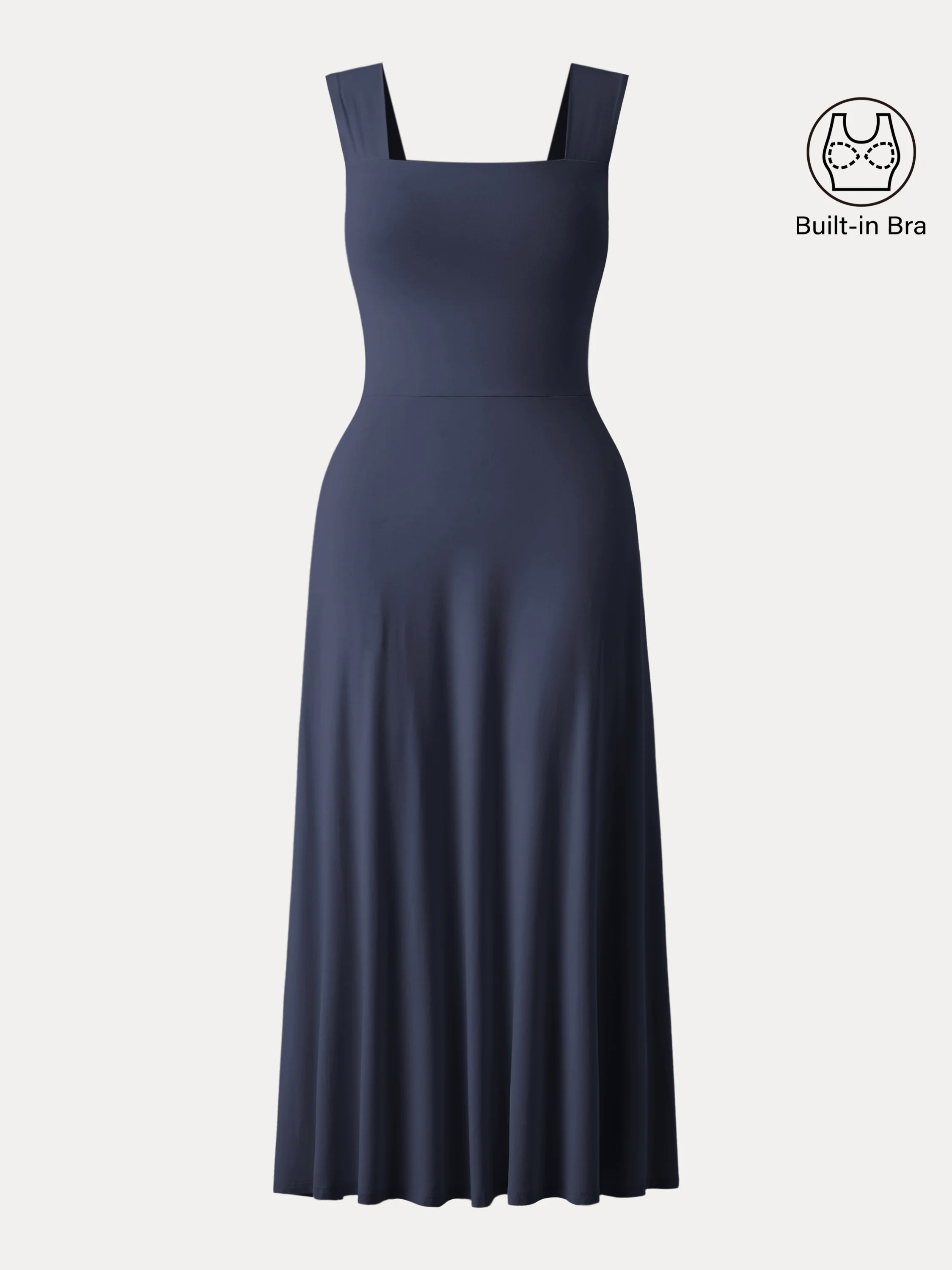 Flowy Square Neck Wide Straps Midi Brami Dress with Pockets Flowy Square Neck Wide Straps Midi Brami Dress with Pockets