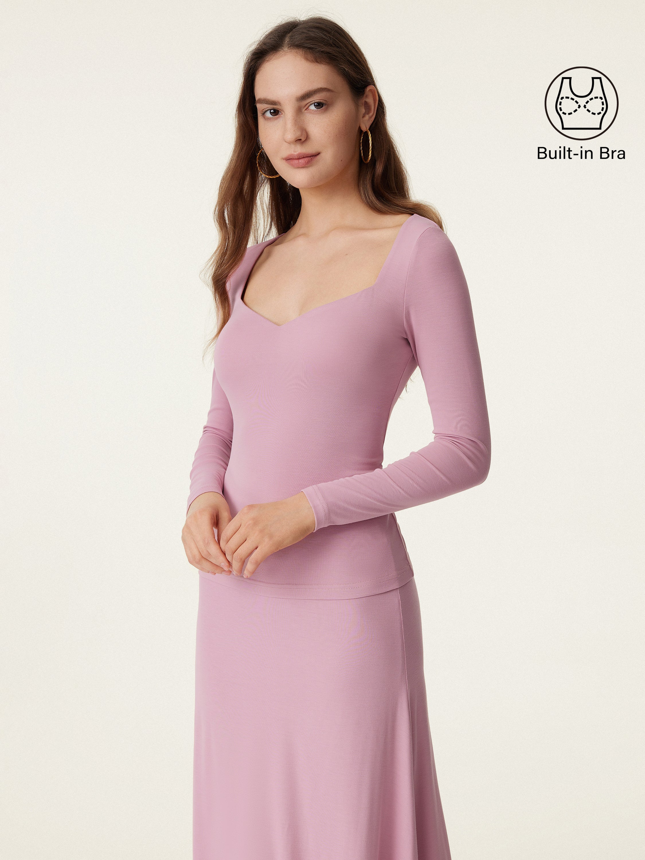 Sweetheart Neck Long Sleeve Lightweight Brami Top