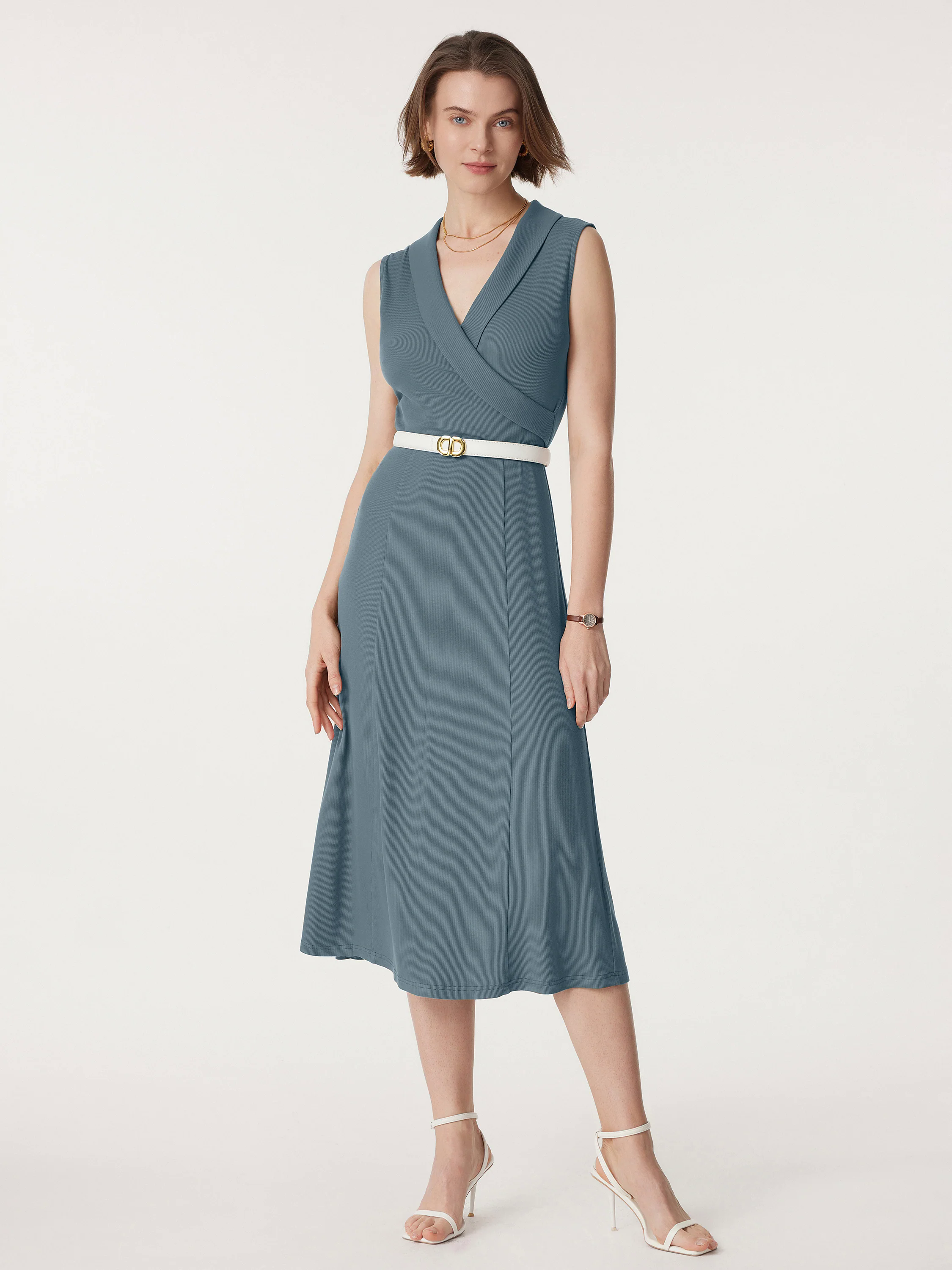 Collared Surplice Midi Sleeveless Dress Collared Surplice Midi Sleeveless Dress