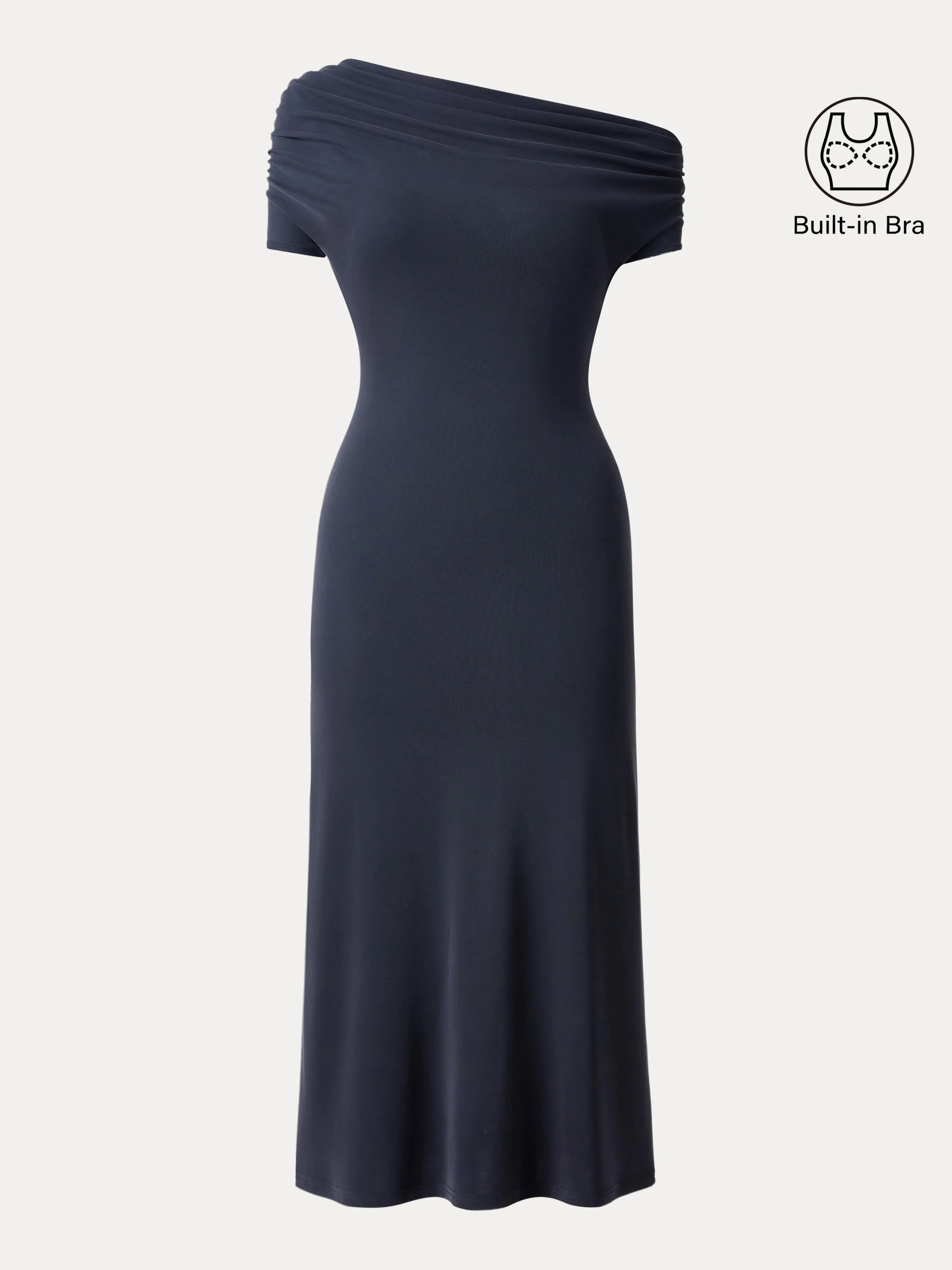 Sandwashed Asymmetrical Neck Short Sleeve Midi Brami Dress Sandwashed Asymmetrical Neck Short Sleeve Midi Brami Dress