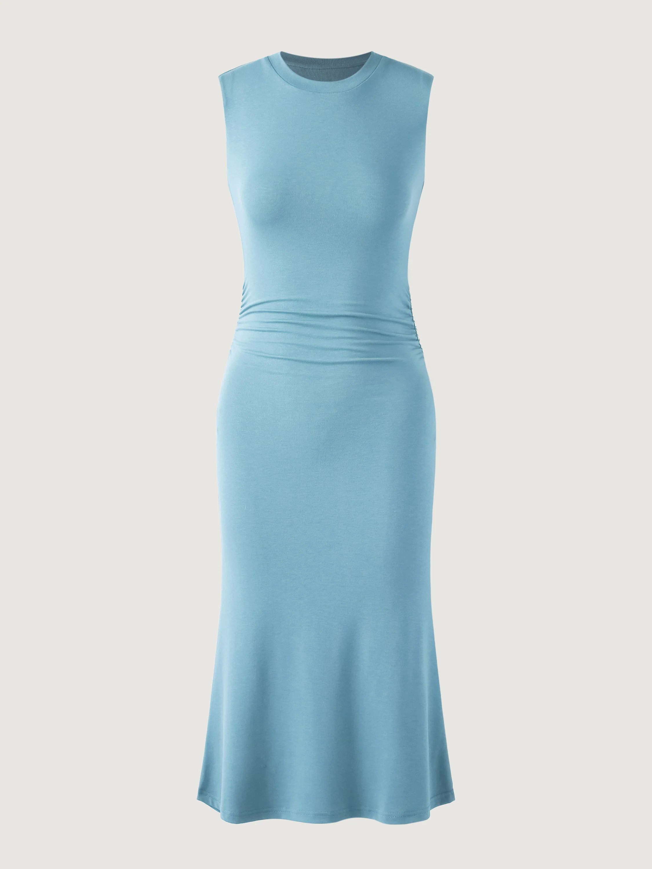 Ruched Side Wide Shoulder Crew Midi Dress Ruched Side Wide Shoulder Crew Midi Dress