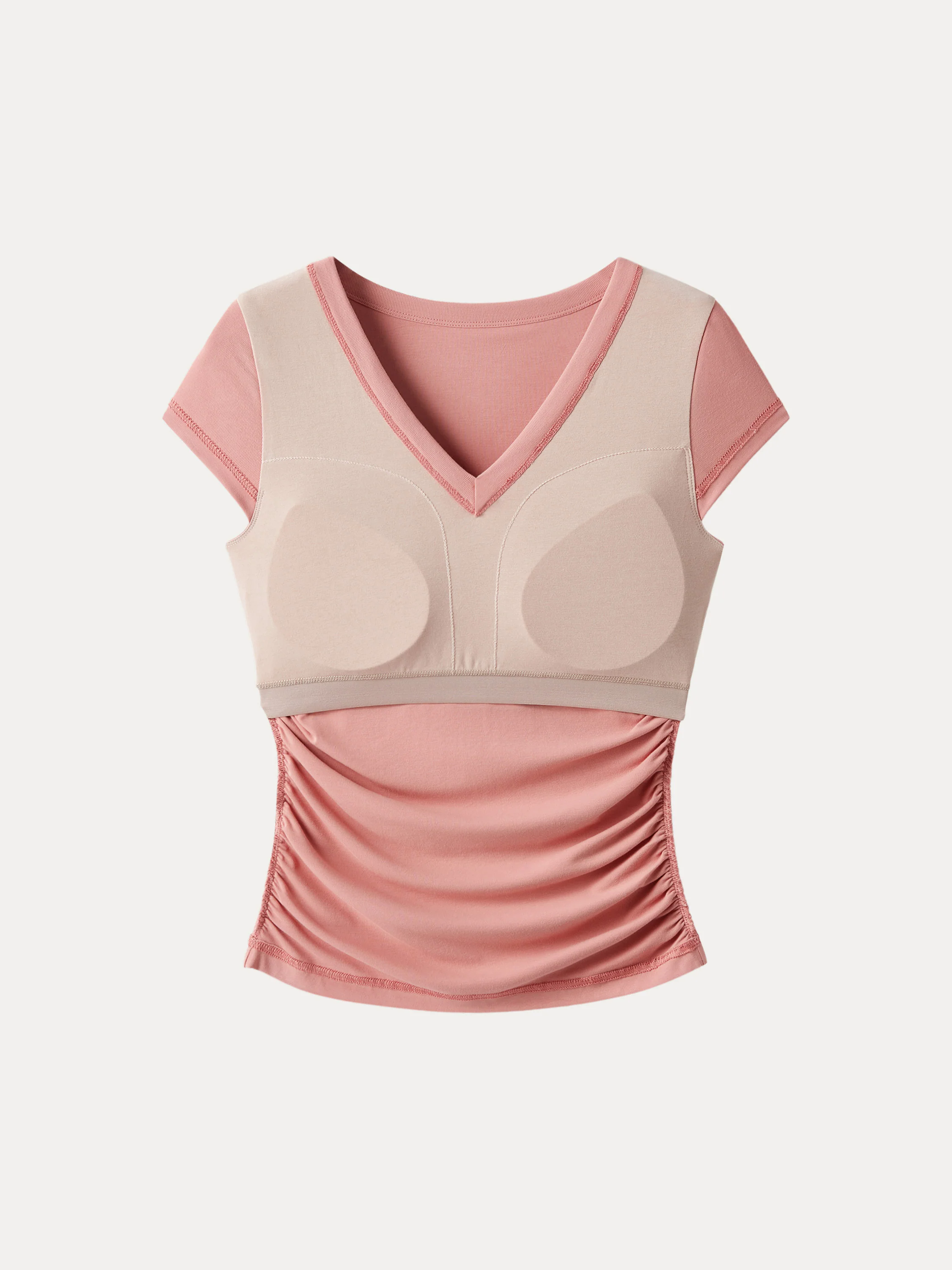 2Pcs Set Elevated V-neck Side Ruched Cap Sleeve Brami Tee 2Pcs Set Elevated V-neck Side Ruched Cap Sleeve Brami Tee