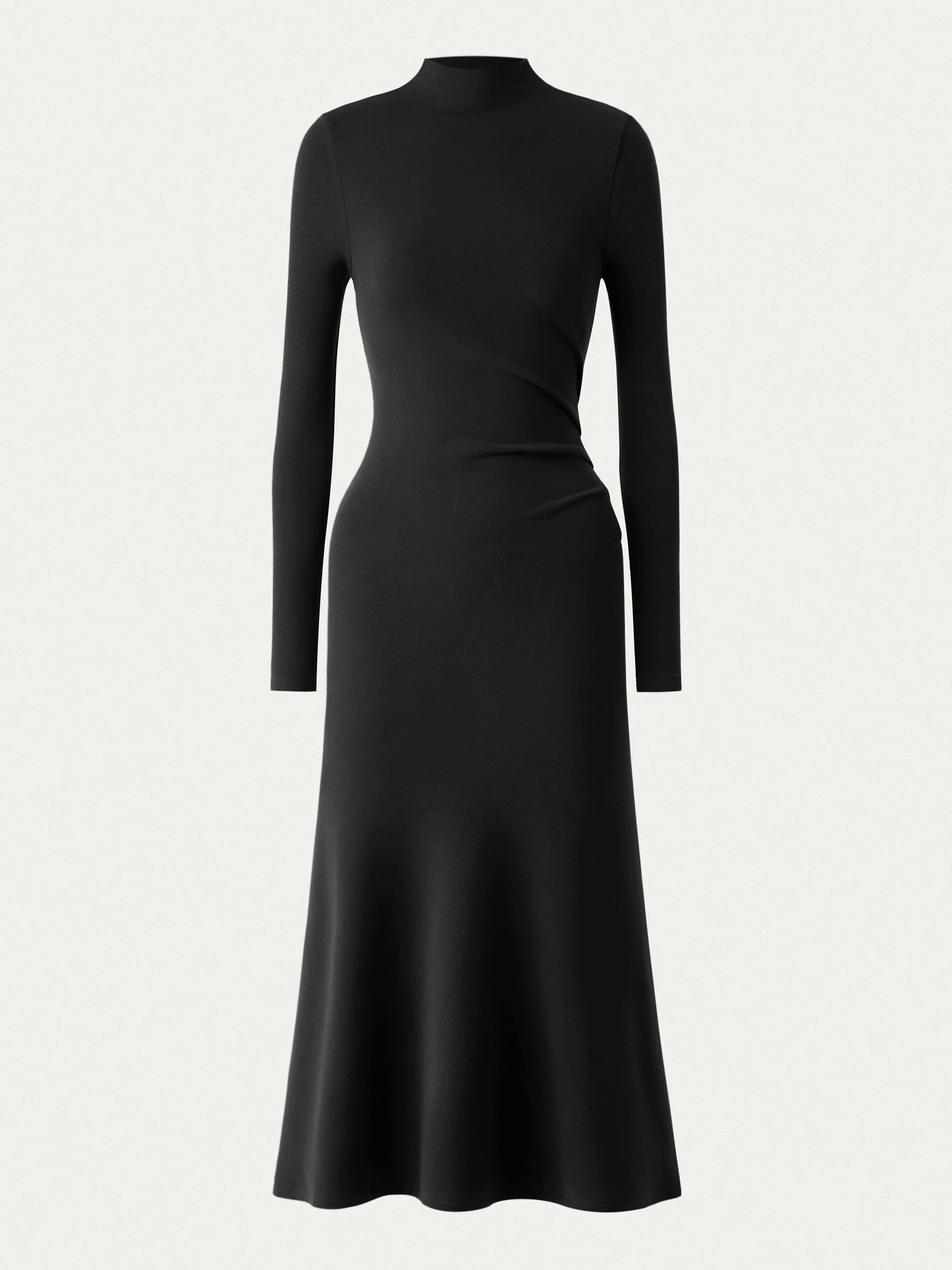 Heat-Tech Long Sleeves Mockneck Tucks Midi Dress Heat-Tech Long Sleeves Mockneck Tucks Midi Dress