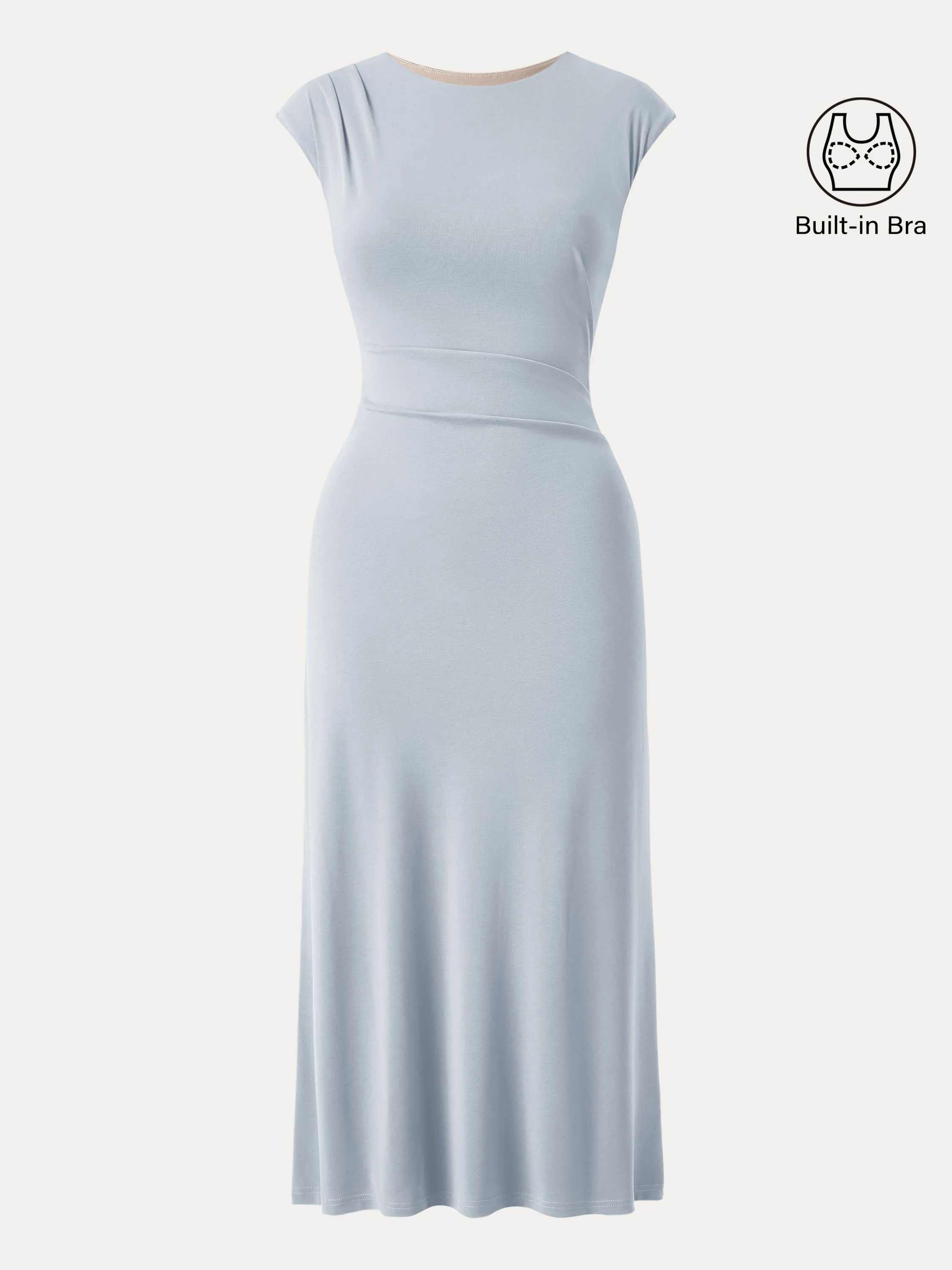 Flowy Sandwashed Crewneck Cap Sleeve Ruched Flared Maxi Brami Dress