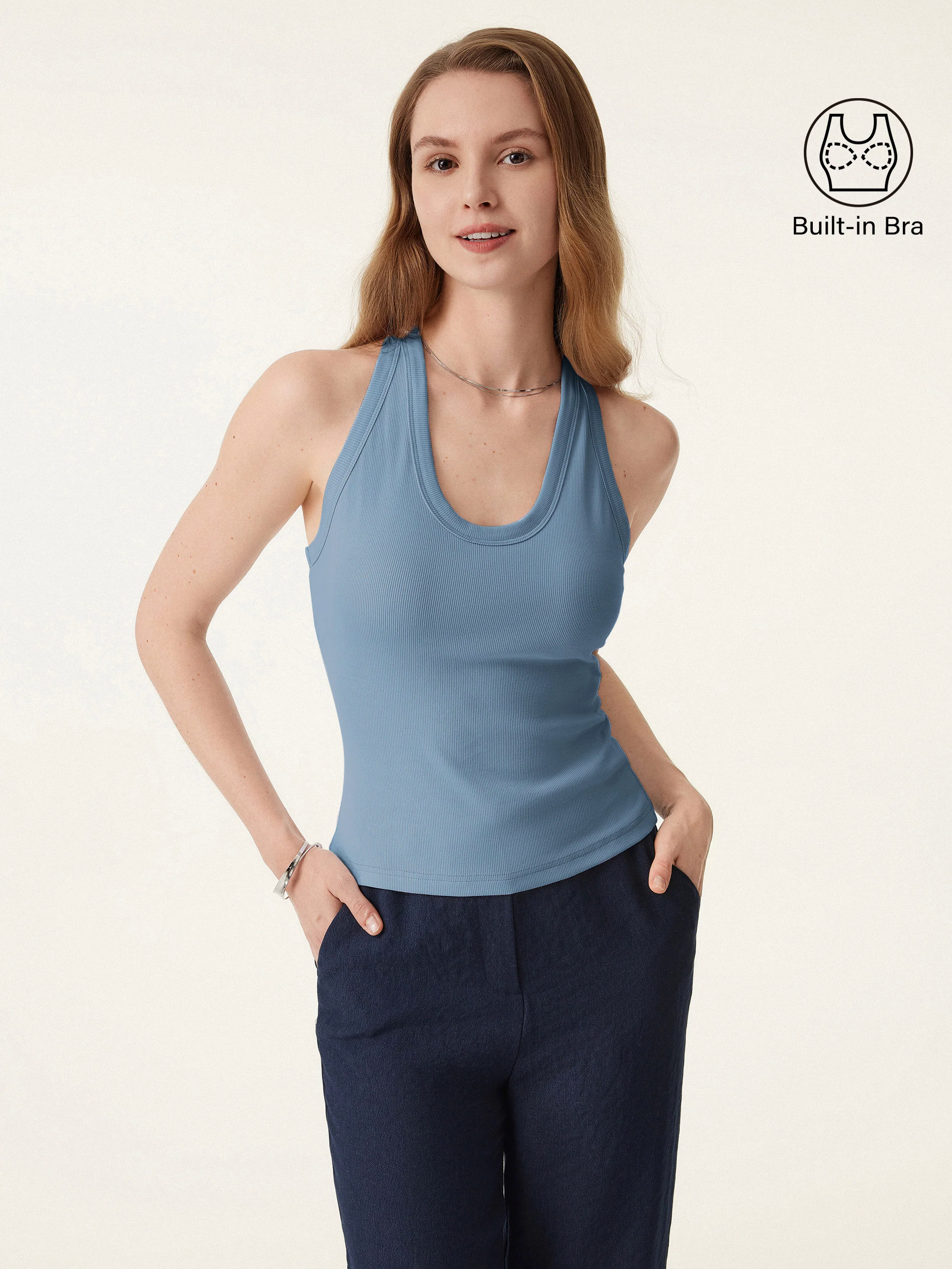 Stretch Cotton U-neck Racer Back Brami Tank
