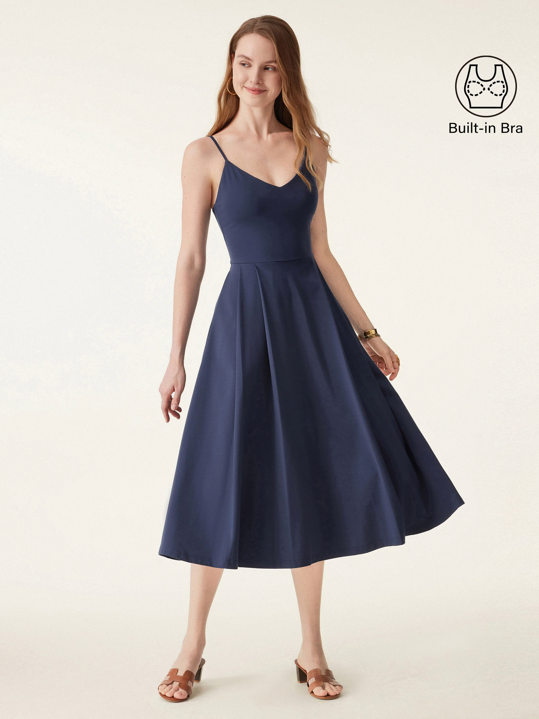 Bamboo Ponte V-neck Fit-and-flare Midi Brami Sundress with Pockets Bamboo Ponte V-neck Fit-and-flare Midi Brami Sundress with Pockets