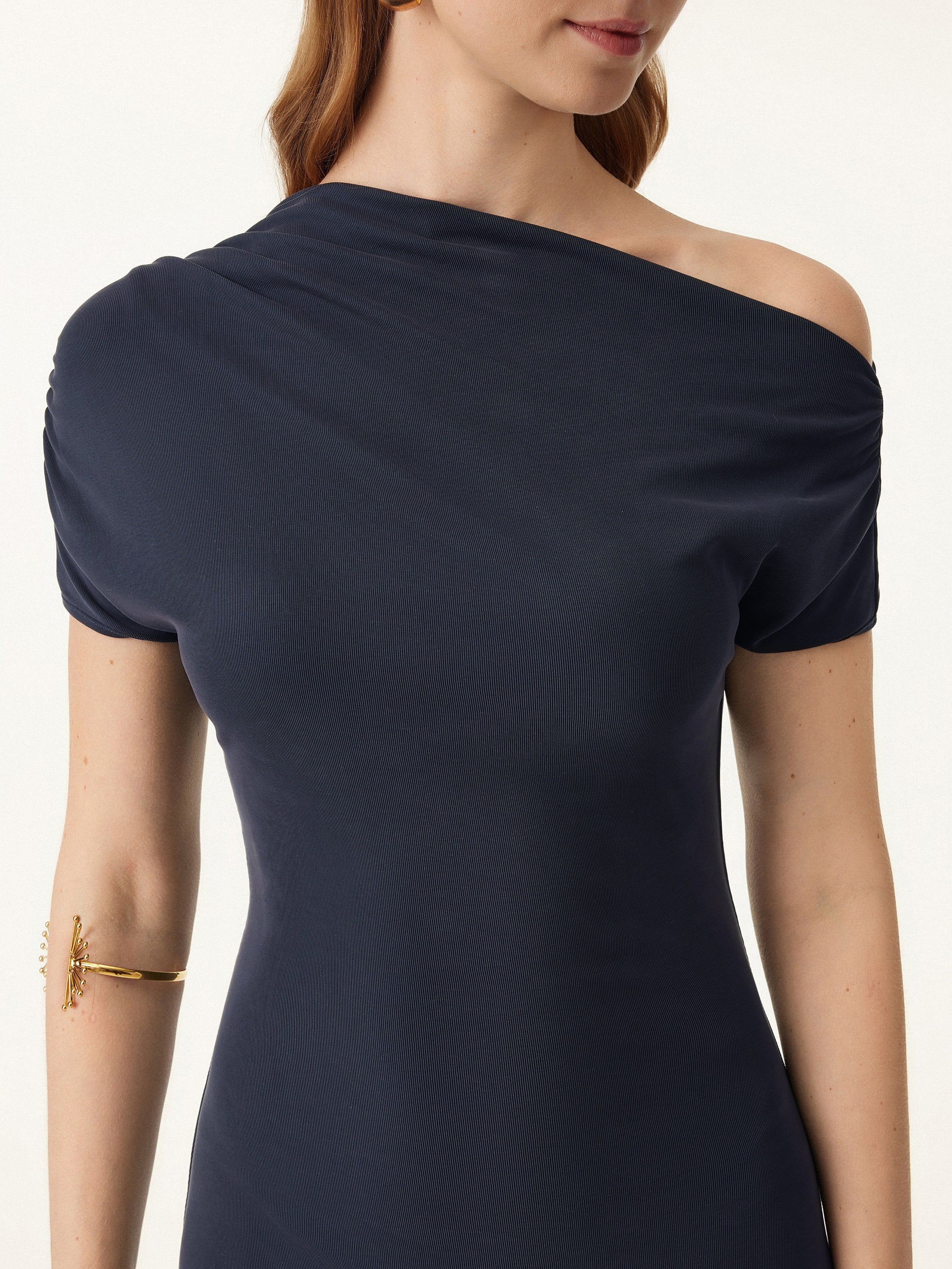 Sandwashed Asymmetrical Neck Short Sleeve Midi Brami Dress Sandwashed Asymmetrical Neck Short Sleeve Midi Brami Dress