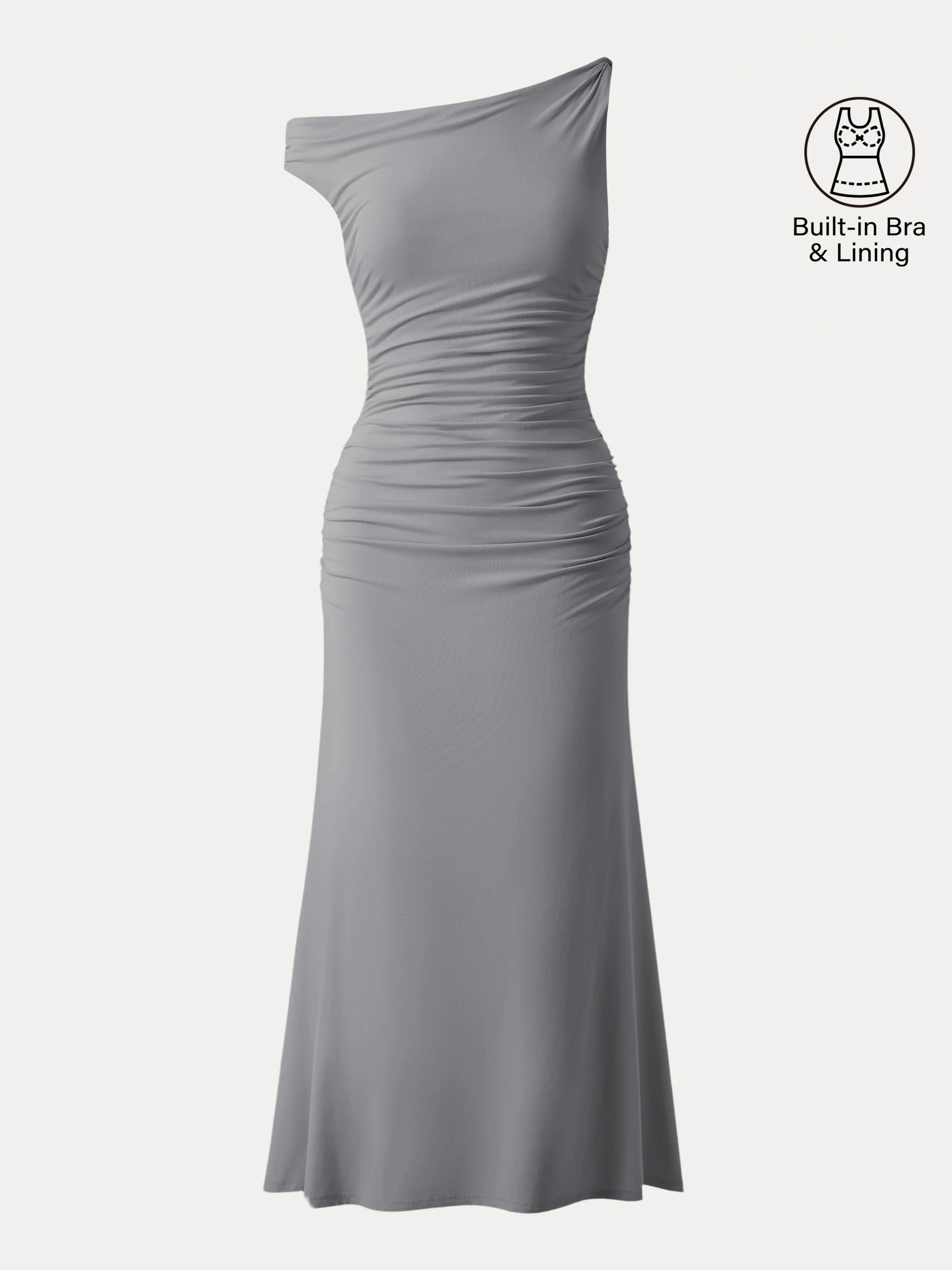 Asymmetrical Twisted Shoulder Ruched Maxi Brami Dress Asymmetrical Twisted Shoulder Ruched Maxi Brami Dress