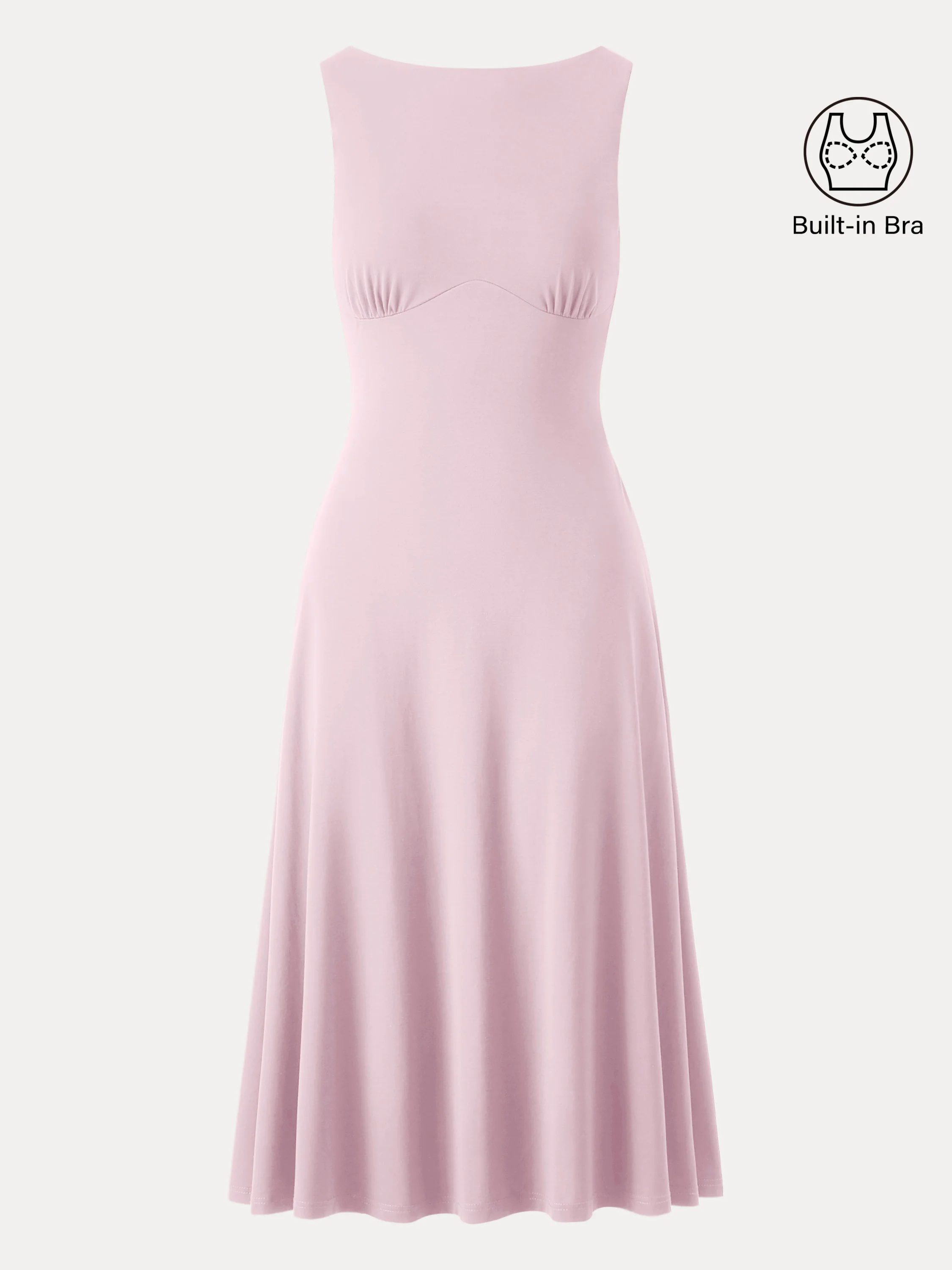 Boatneck Flared Midi Brami Dress with Pockets