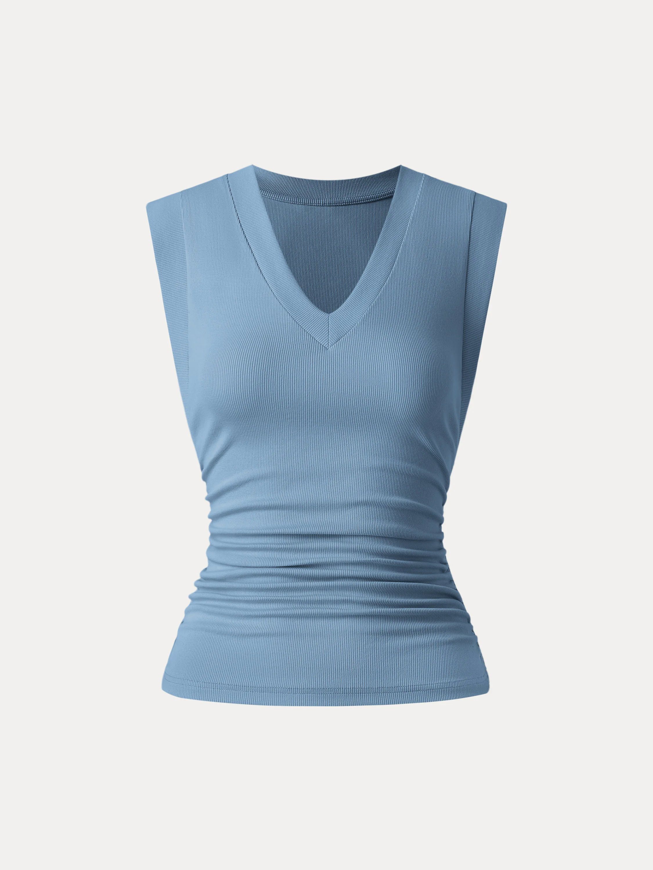 Stretch Cotton V-neck Side Ruched Muscle Tee